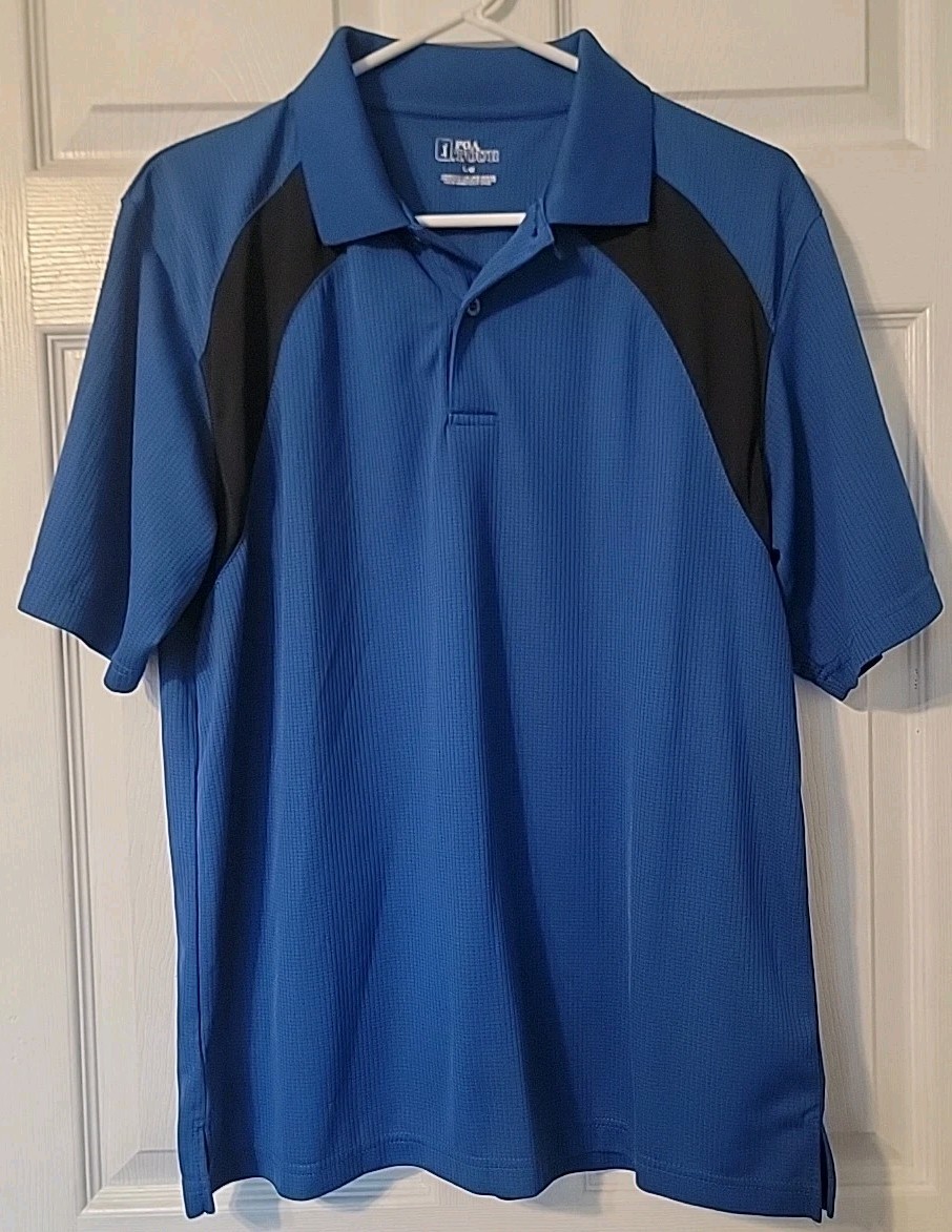 EEUC SZ L Mens PGA TOUR Golf Polo – Royal Blue, Black – Polyester – Machine Wash