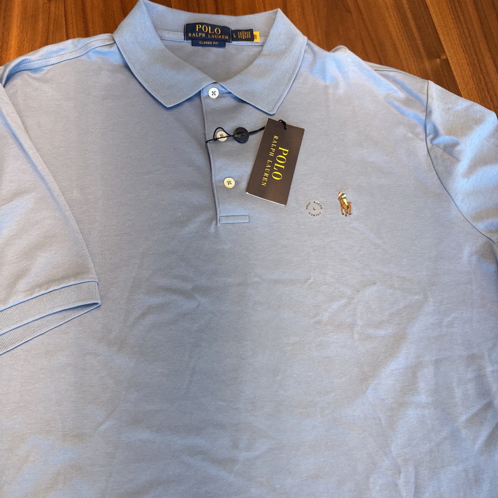 Ralph Lauren Polo SZ L Mens SS Soft Cotton Polo Sky Blue Pony Shirt NWT