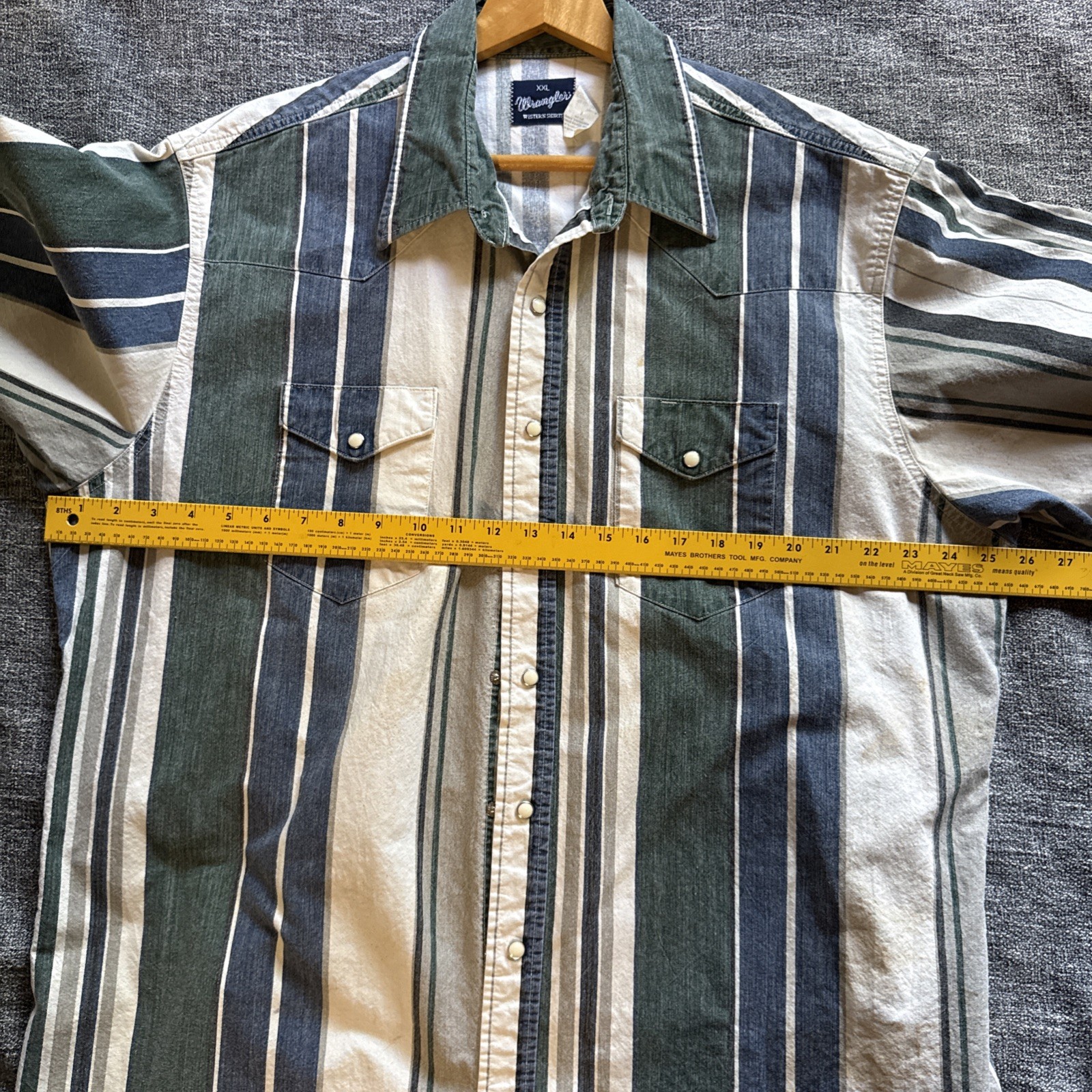 VTG Wrangler Western Brushpopper Striped Shirt Men’s 2XL Pearl Snaps SS *Read