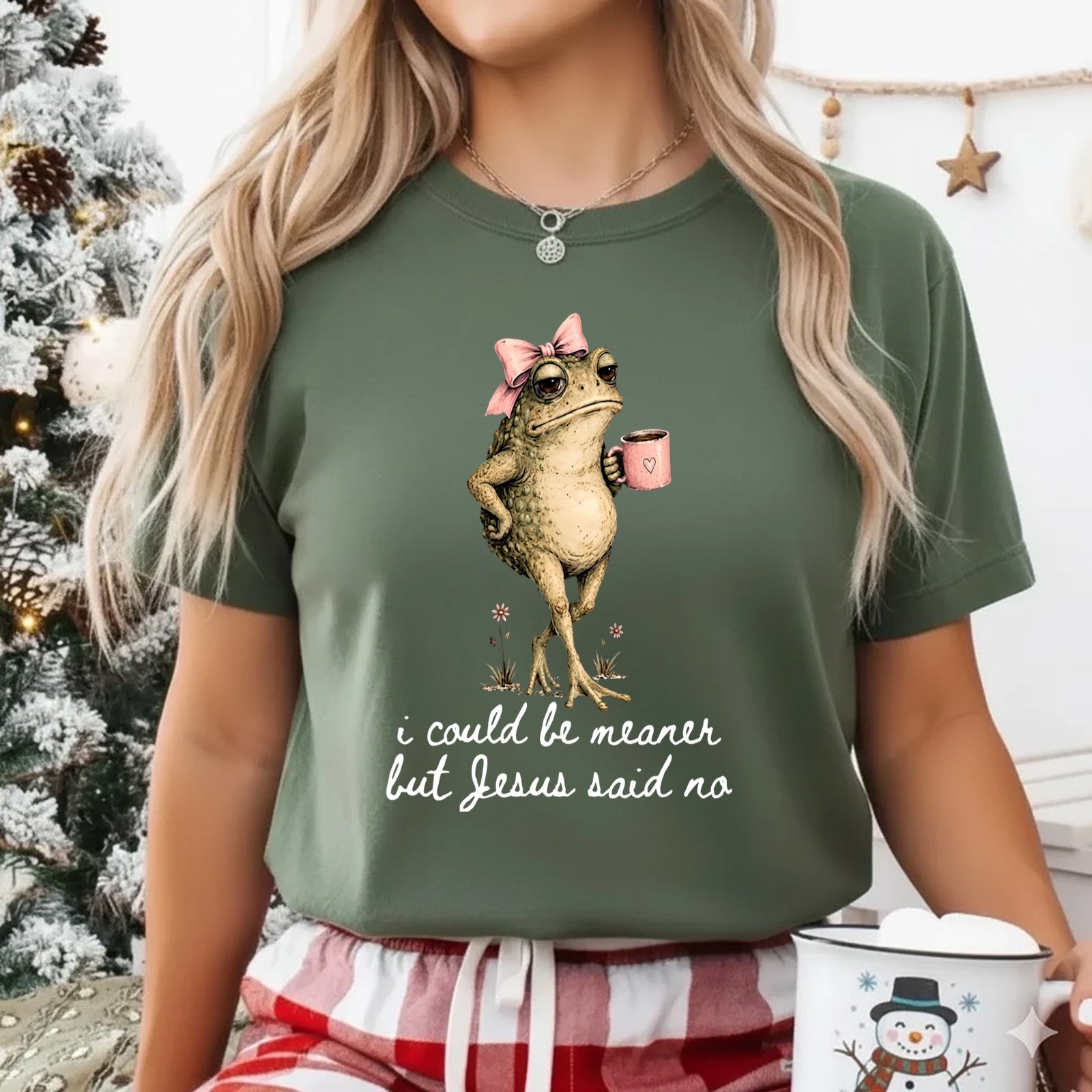 I Could Be Meaner But Jesus Said No Funny Christian Coffee Frog Art Meme T-Shirt
