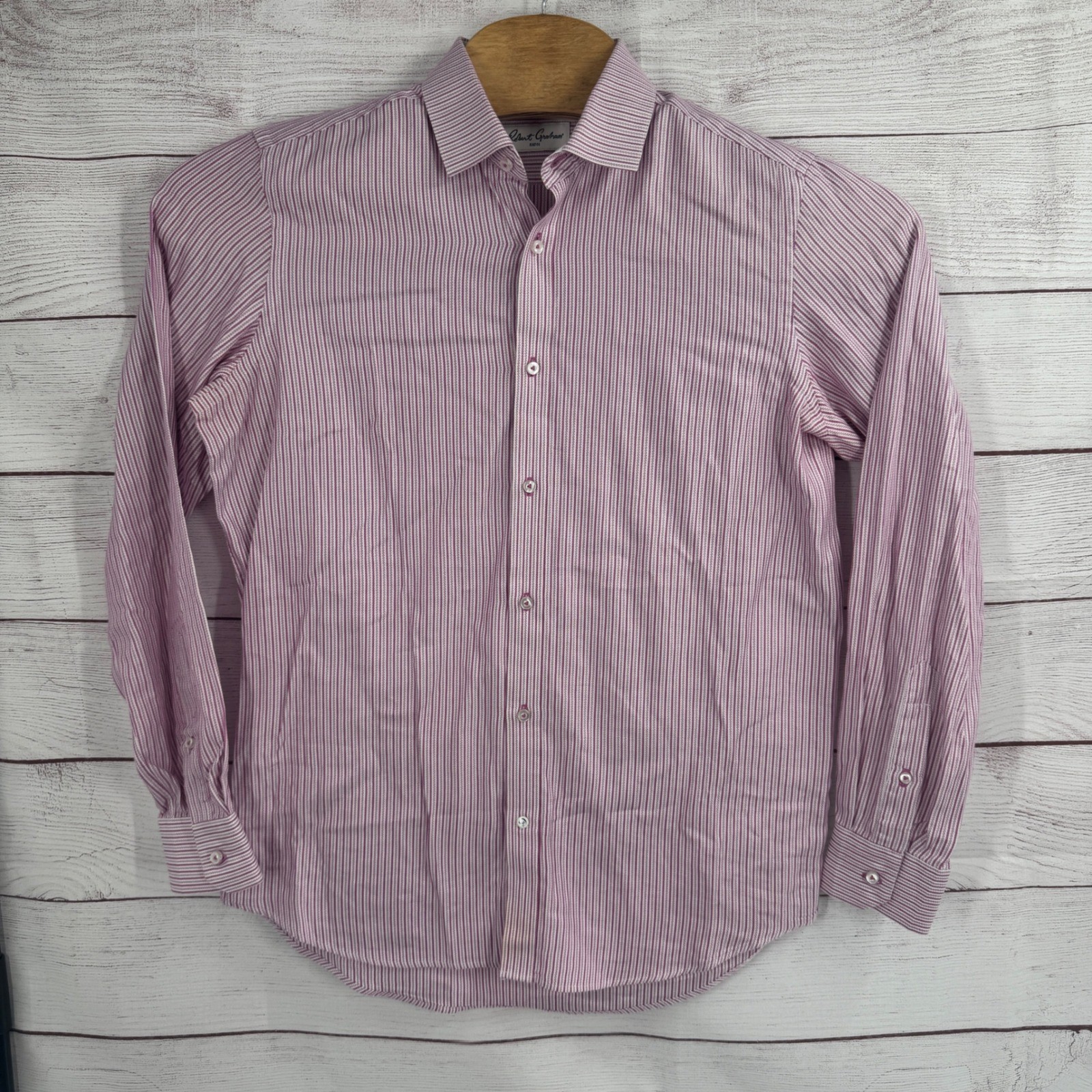 Robert Graham Mens Medium Shirt 15.5 Pink Purple Striped Cotton Button Down