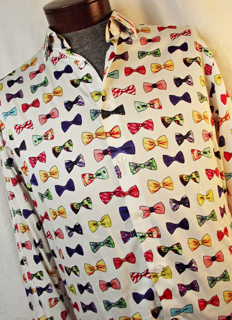 FUN Luchiano Visconti Mens Button Down Shirt With Colorful Bow Ties Medium
