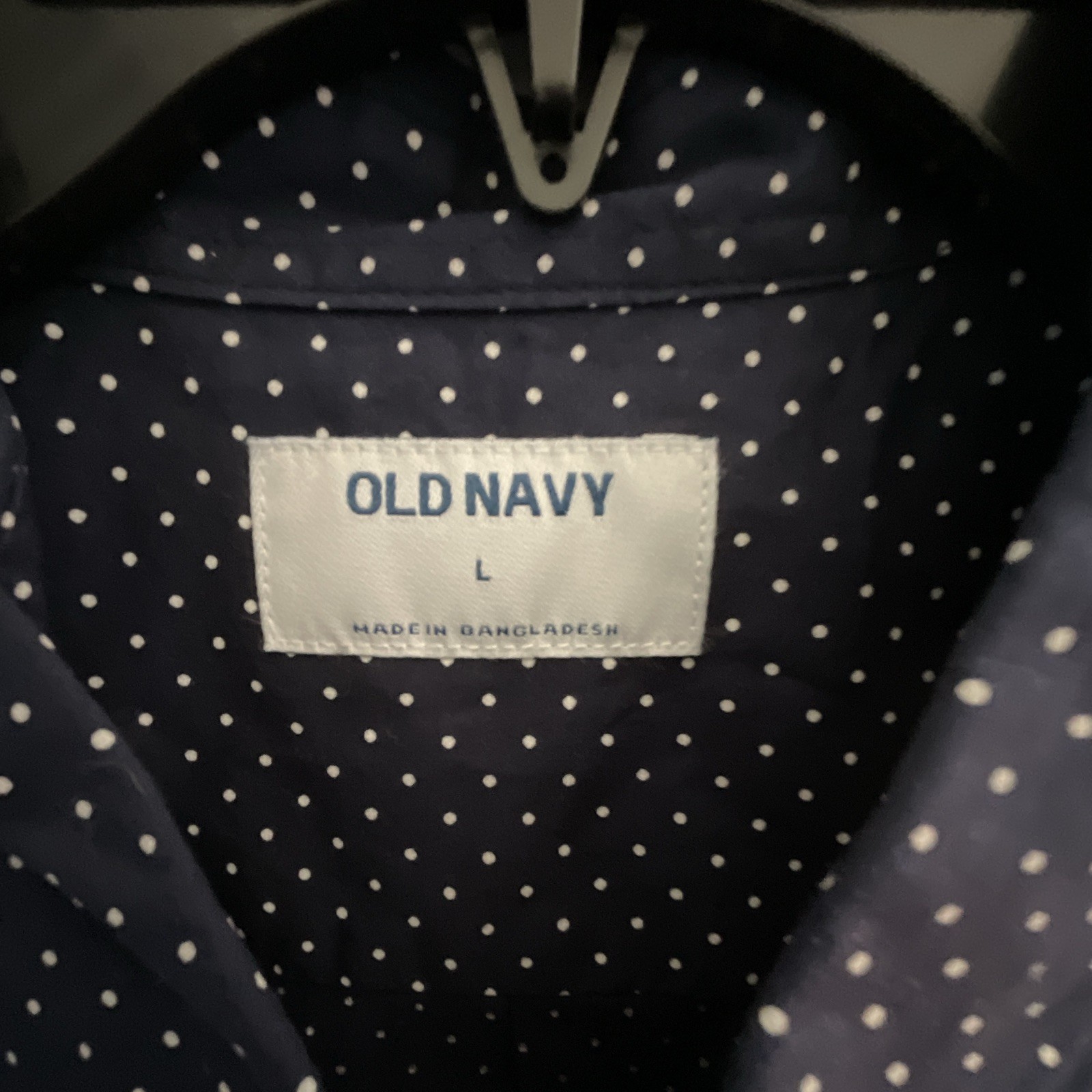 Old Navy Men’s L Regular Polka Dot Blue/White Short Slv Button-Down Stretch #66