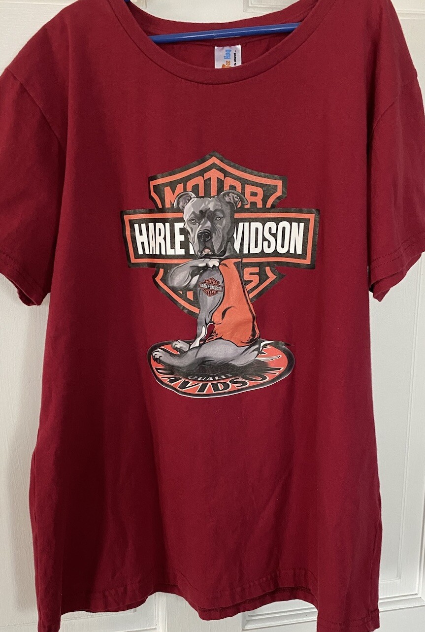 Harley Davidson Muscle Dog Tattoo Red Short Sleeve T-shirt SZ L See Description