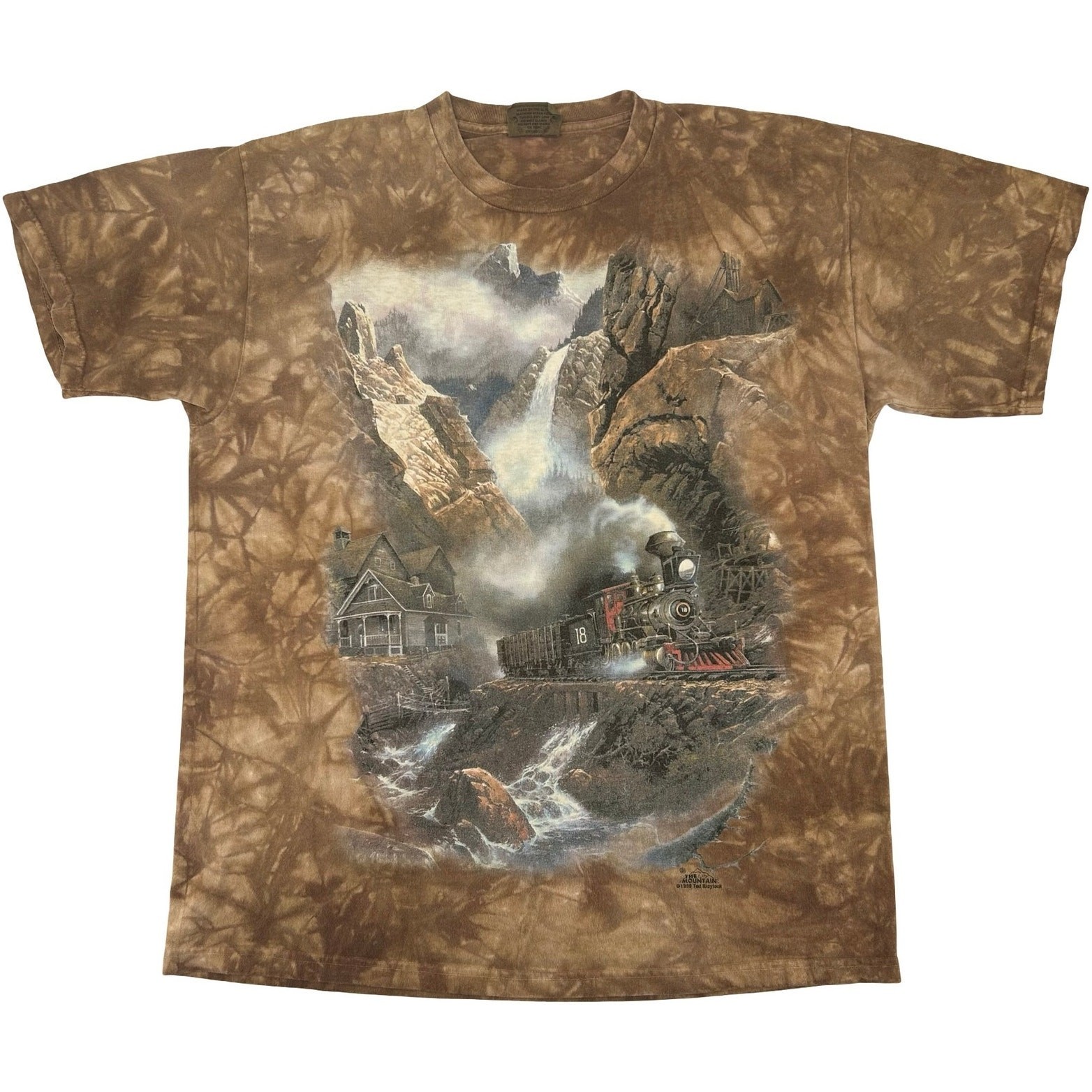 Vintage 1999 Men’s Brown Tie Dye The Mountain Ted Blaylock Train AOP T Shirt XL