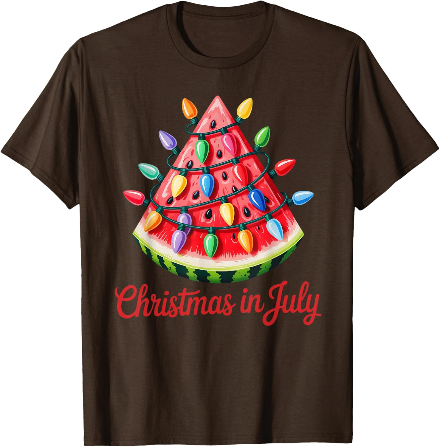 Retro Christmas in July Watermelon Slice Christmas Lights Unisex T-Shirt