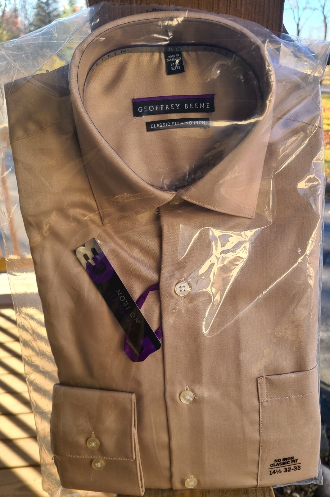Geoffrey Beene Wrinkle Free Toast Cotton Blend Mens Shirt 14 1/2 32-33 NWT