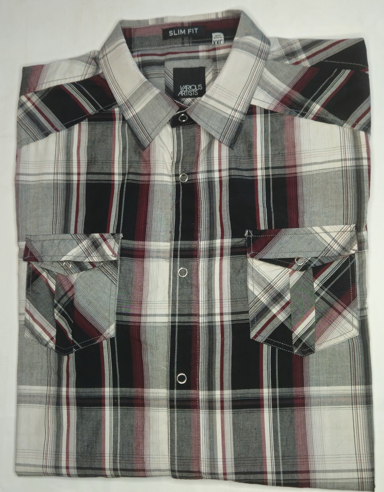 Mens Various Artists Long Sleeve Plaid Snap Front Western Shirt Size XXL Slim