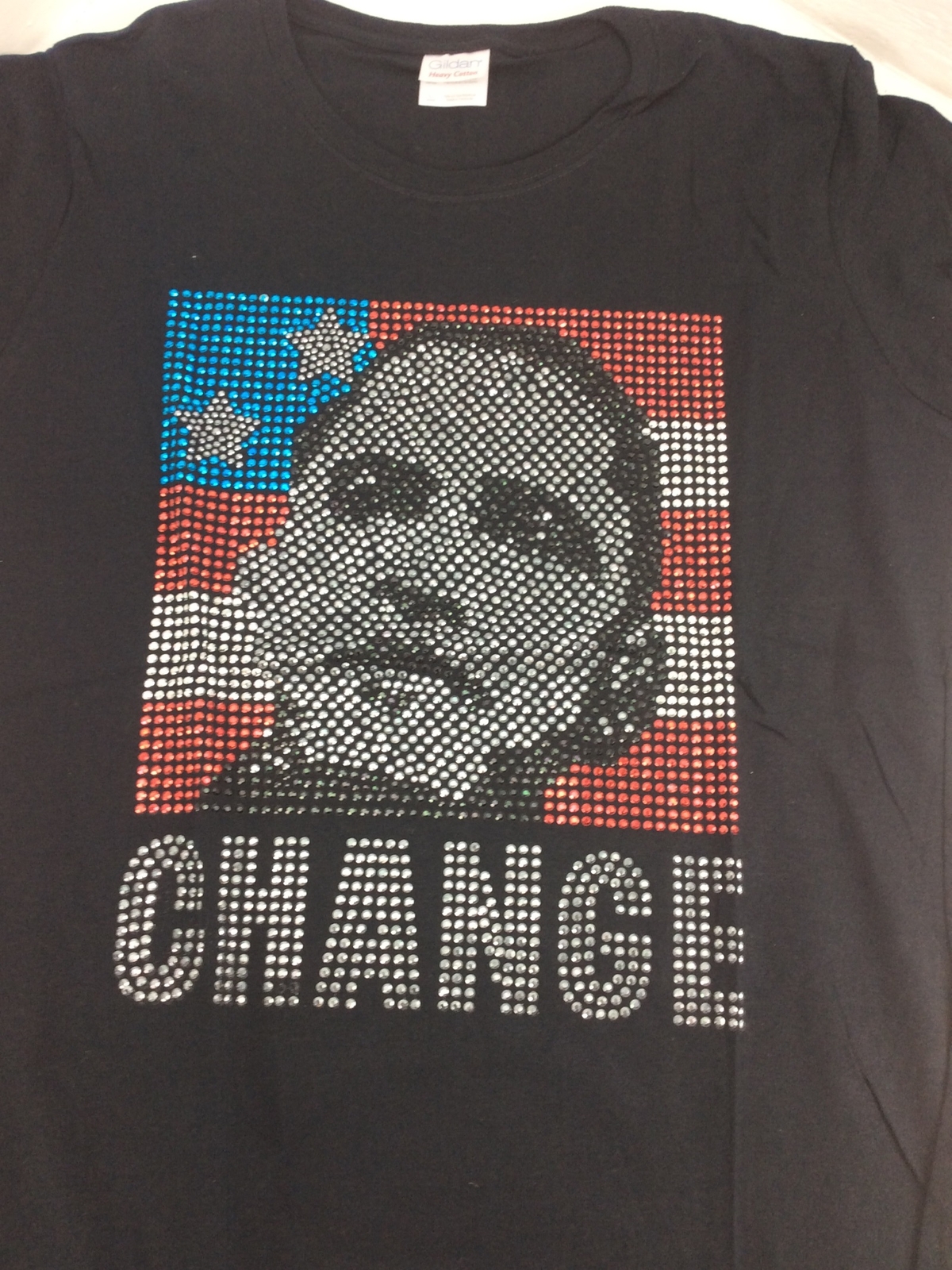 Gildan Ultra Cotton Printed T-Shirt – Rhinestone style Obama “Change” – NEW