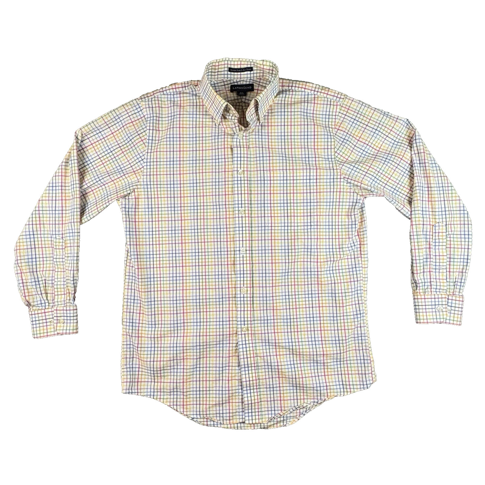 Lands’ End Men’s M Plaid Button Down LS Super Fine 2 Ply Yarn SEE DESCRIPTION