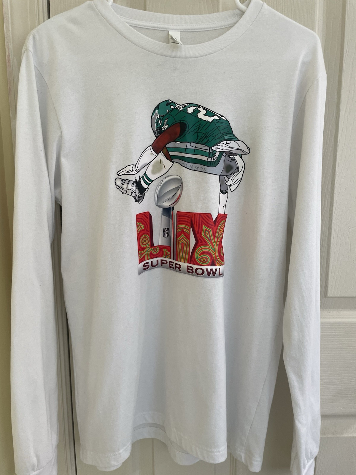 Custom Saquon Barkley Super bowl long sleeve white T-shirt size medium