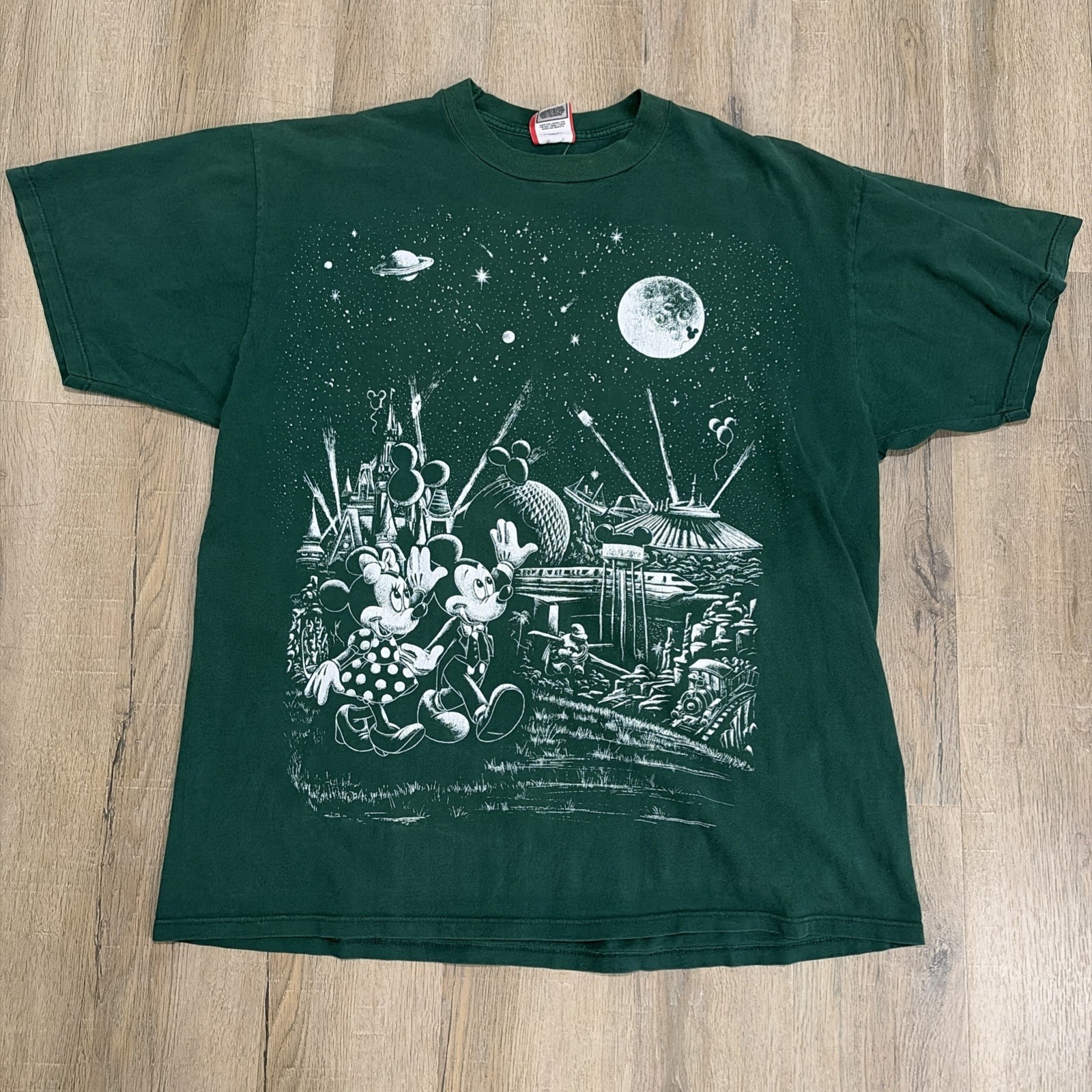 Vintage Disney Designs Mickey Minnie Space Magic Kingdom T-Shirt USA Made EUC