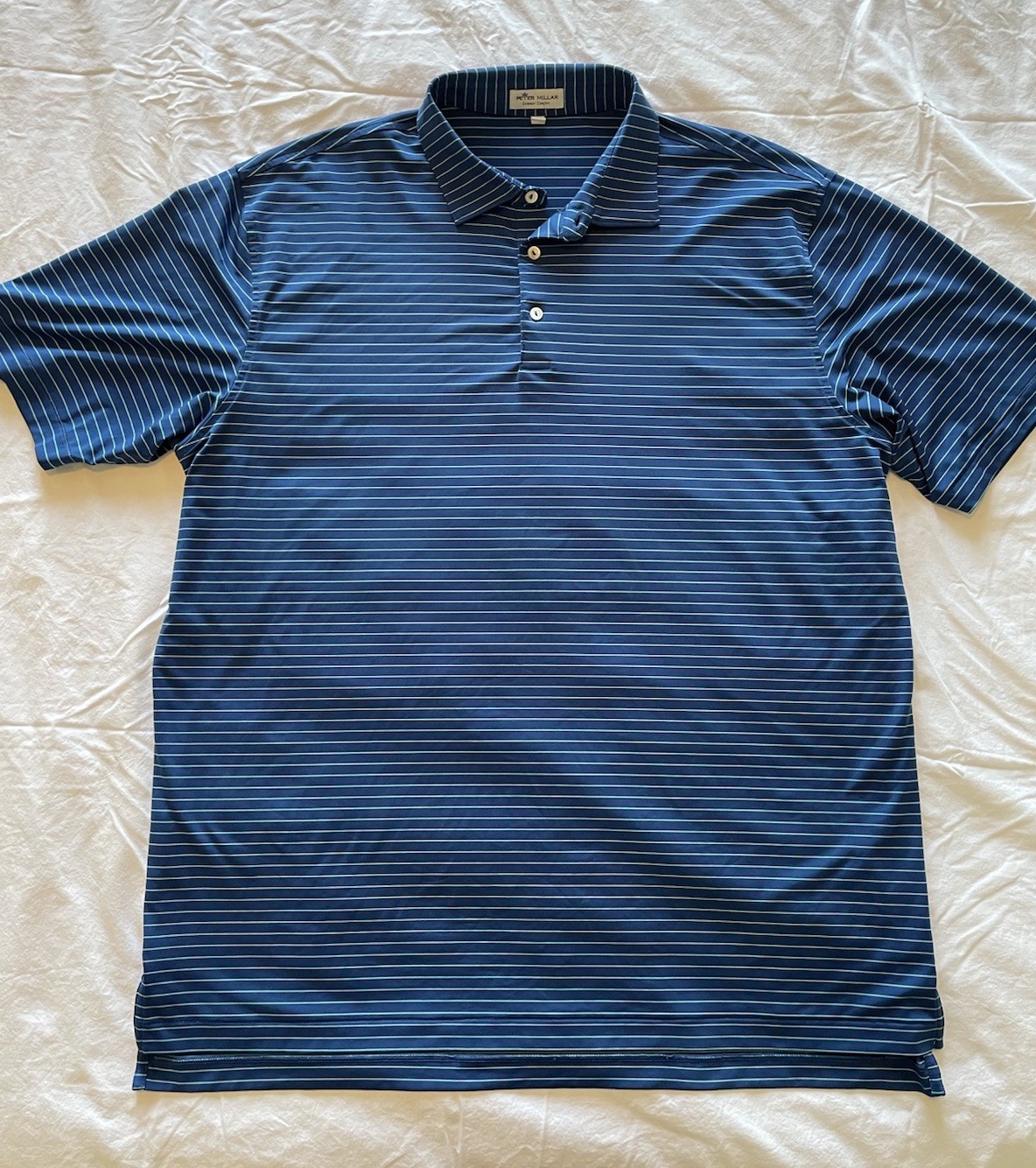 Peter Millar Summer Comfort Polo Shirt Mens XL Blue Striped Short Sleeve Stretch