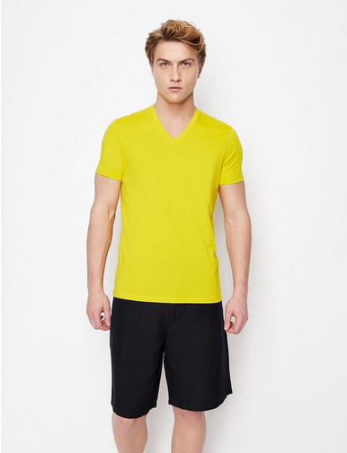 Armani Exchange Men’s Short Sleeve Pima Crew Neck T-Shirt,Bright Yellow,M]