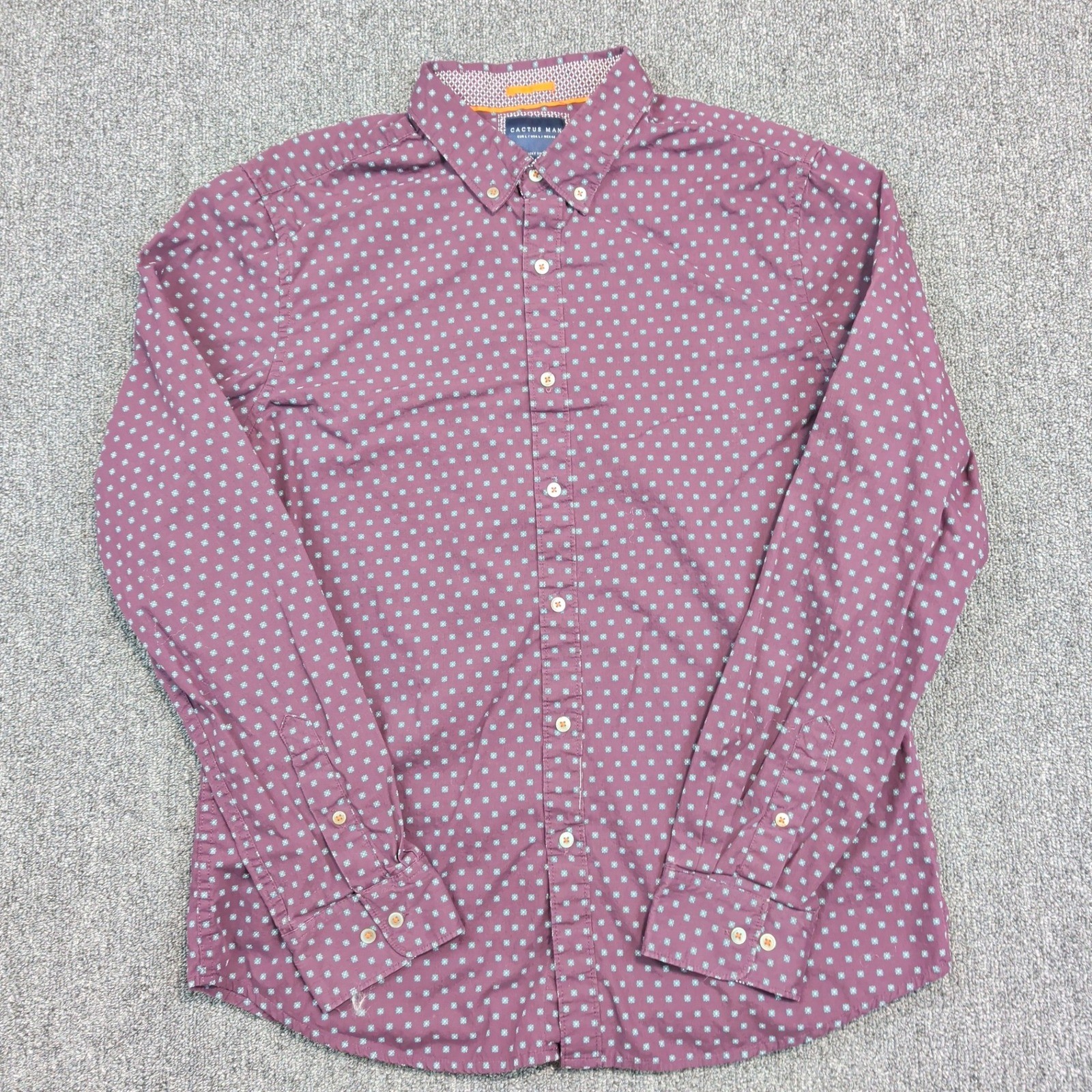 Cactus Man Modern Slim Fit Button Down Shirt L Purple Cotton Geometric Print