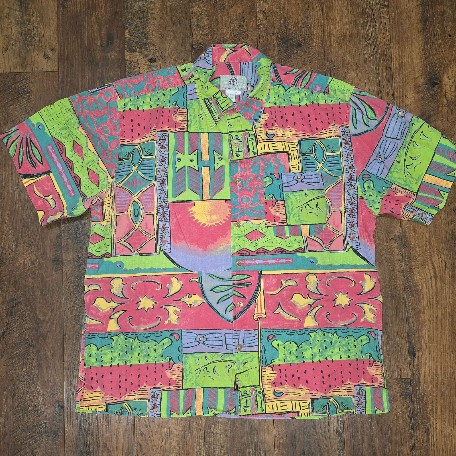 The Territory Ahead Vintage Abstract Geometric Print Short Sleeve ButtonUp Shirt