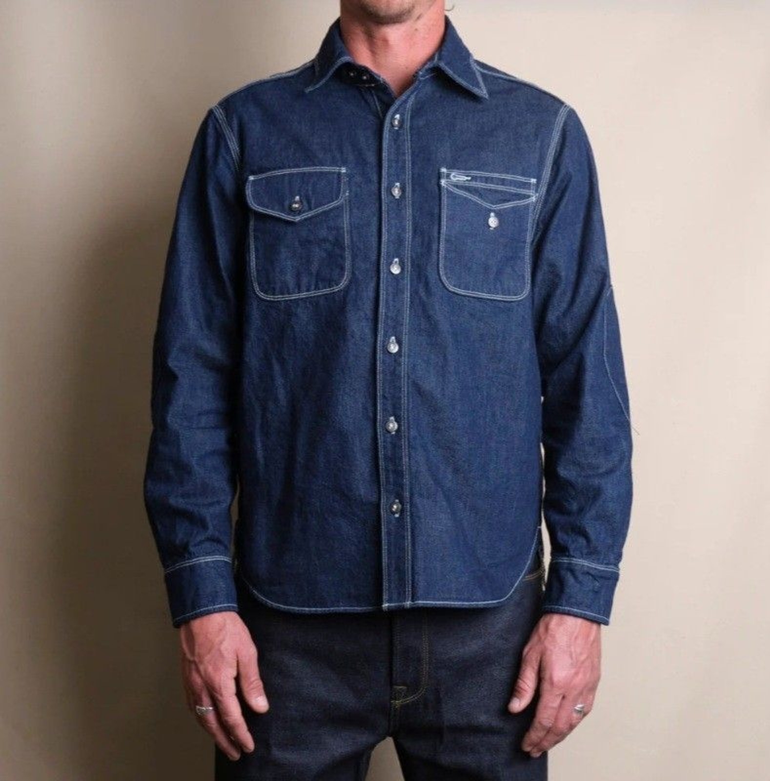 Freenote Cloth Mens Lambert Slate Chambray Shirt SZ S Premium Button Up