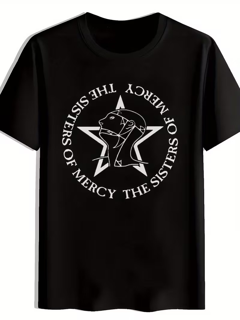 Men’S Black “The Sisters of Mercy” Graphic T-Shirt – Retro Rock Band Design, Sho