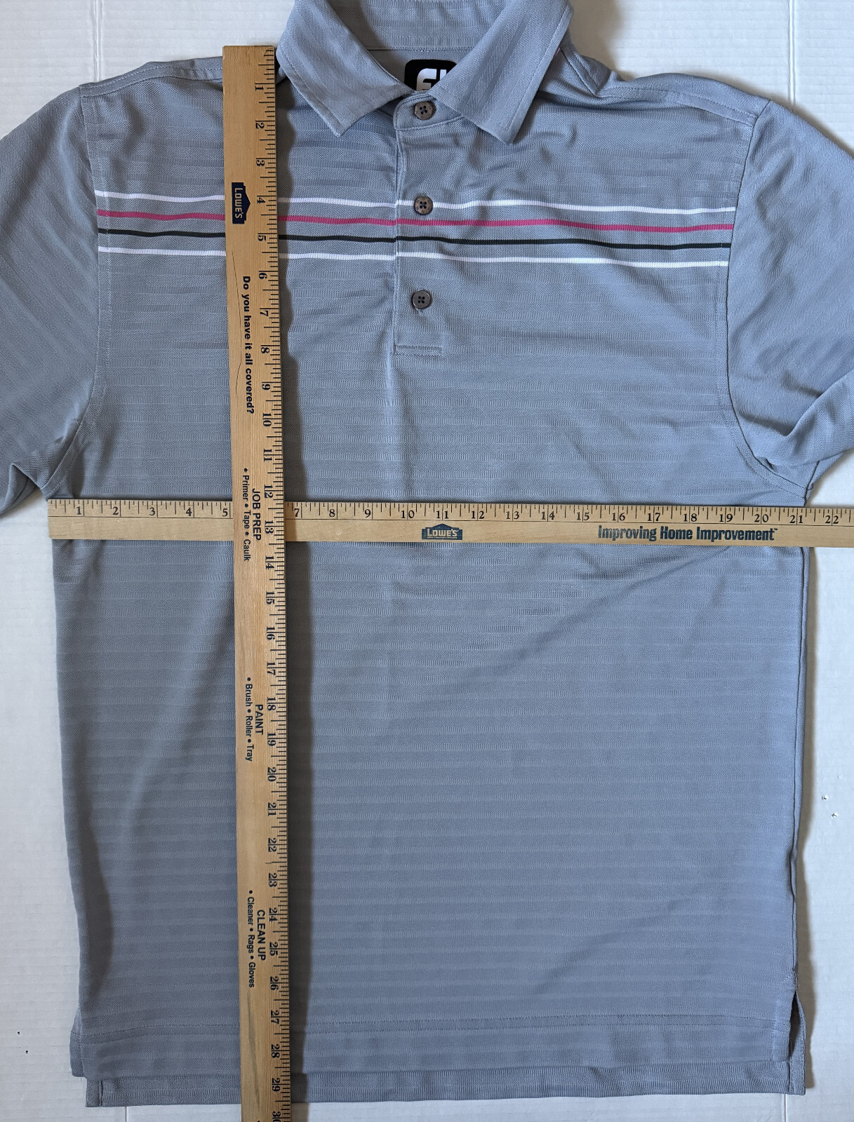FOOTJOY FJ – Men’s Polyester Spandex Gray Striped Golf Polo Shirt – Size Medium