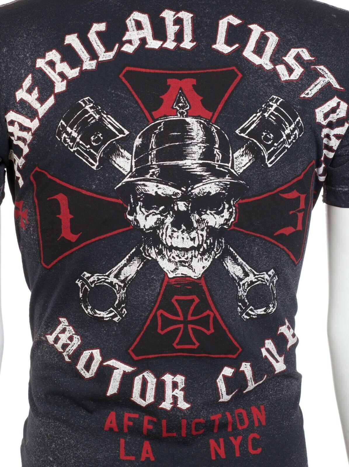AFFLICTION Mens T-shirt American Customs Iron Skull Regular Fit Black S-3XL NWT