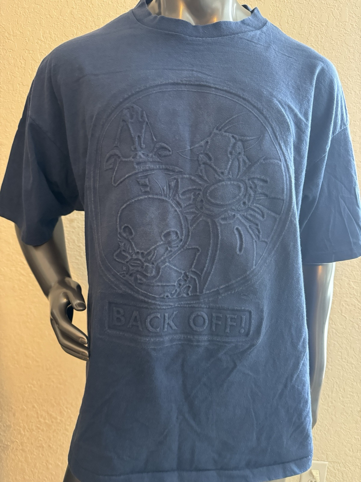 Vintage Looney Tunes WB T Shirt Weathered Blue 26W/28W 100% Cotton Textured