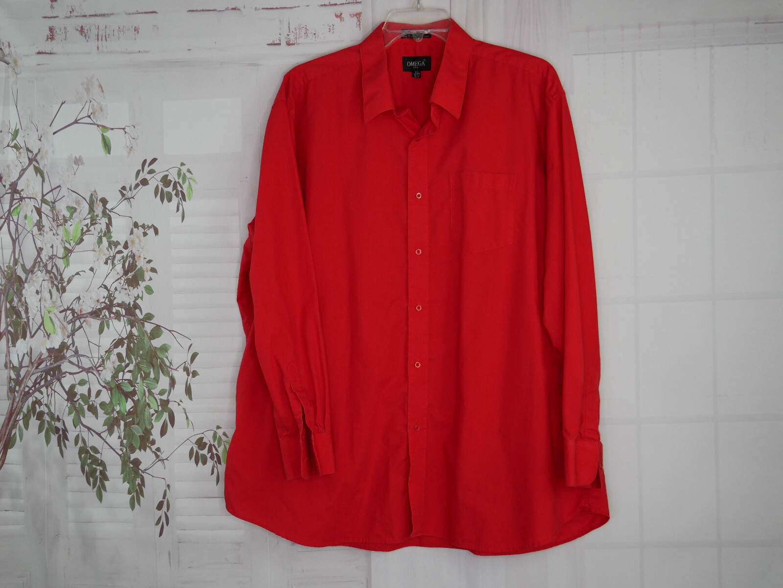Omega Italy Dress Shirt 3XL Red Button Up Points Long Sleeve Pocket EUC