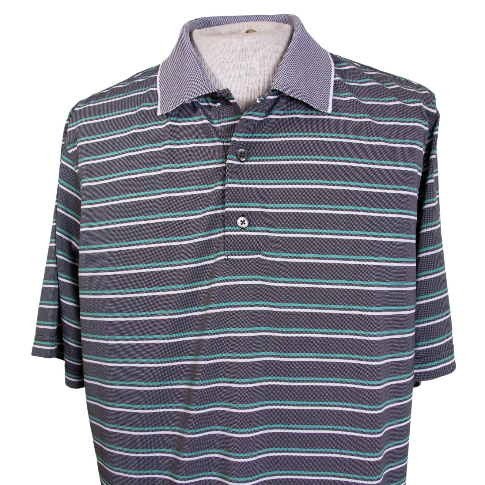 Footjoy Prodry Mens L Gray Stripe Polyester Golf Polo Short SS