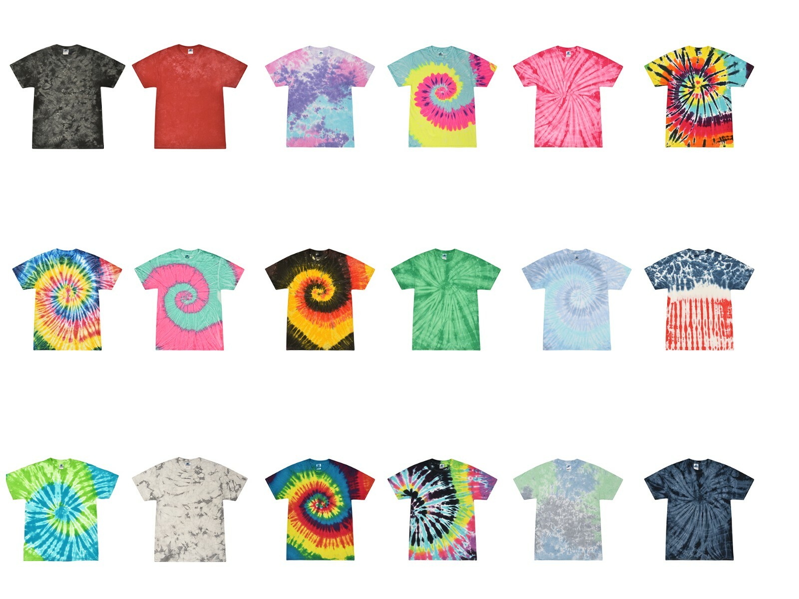 Multi-Color Tie Dye T-Shirts Kids & Adult 100% Pre-Shrunk Cotton Colortone