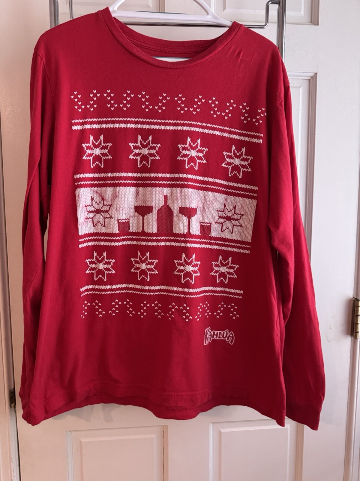 Kahlua Christmas Shirt Size Large Red Drinking Holiday Long Sleeve T-Shirt Top