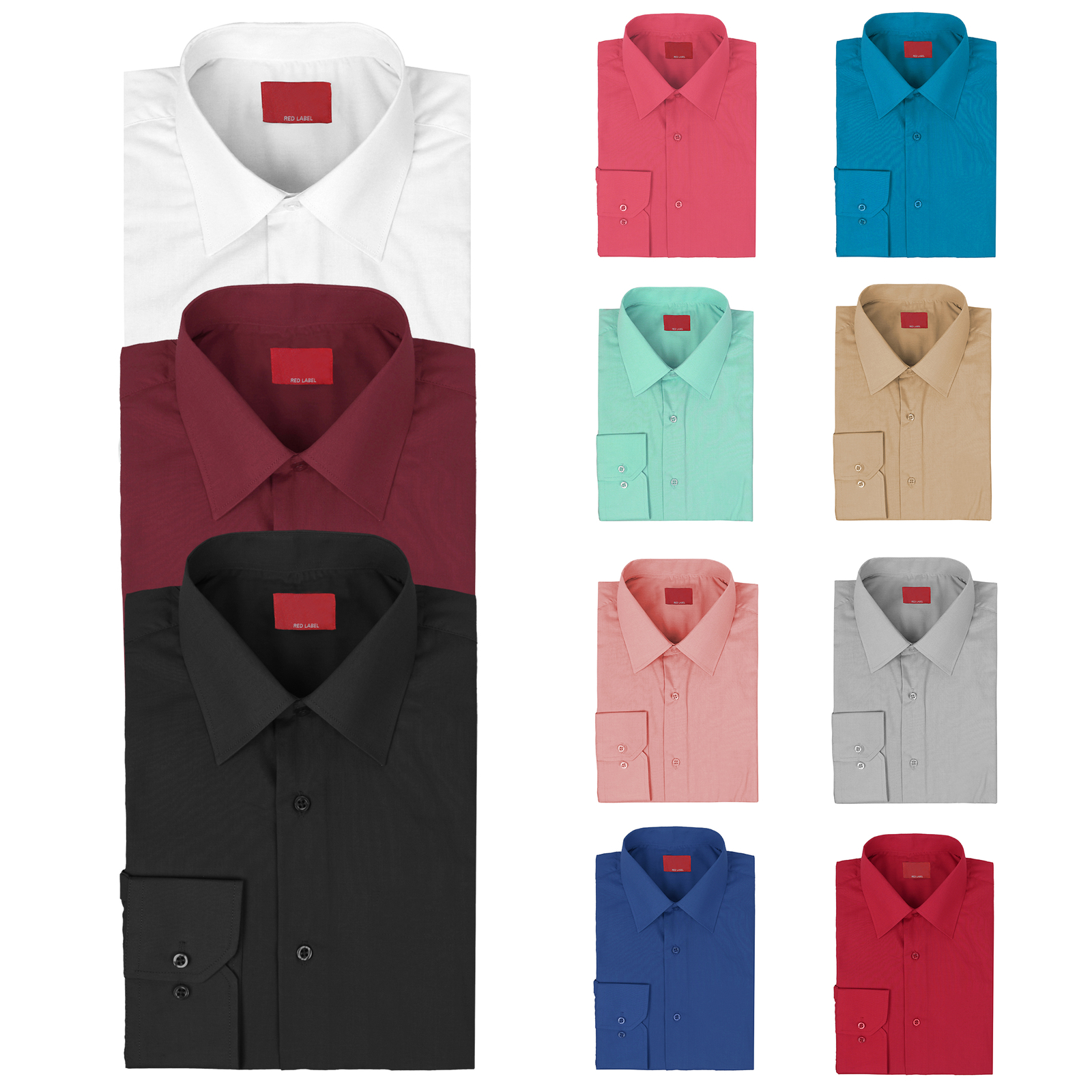 vkwear Red Label Men’s Slim Stretch Muscle Fit Long Sleeve Solid Dress Shirt