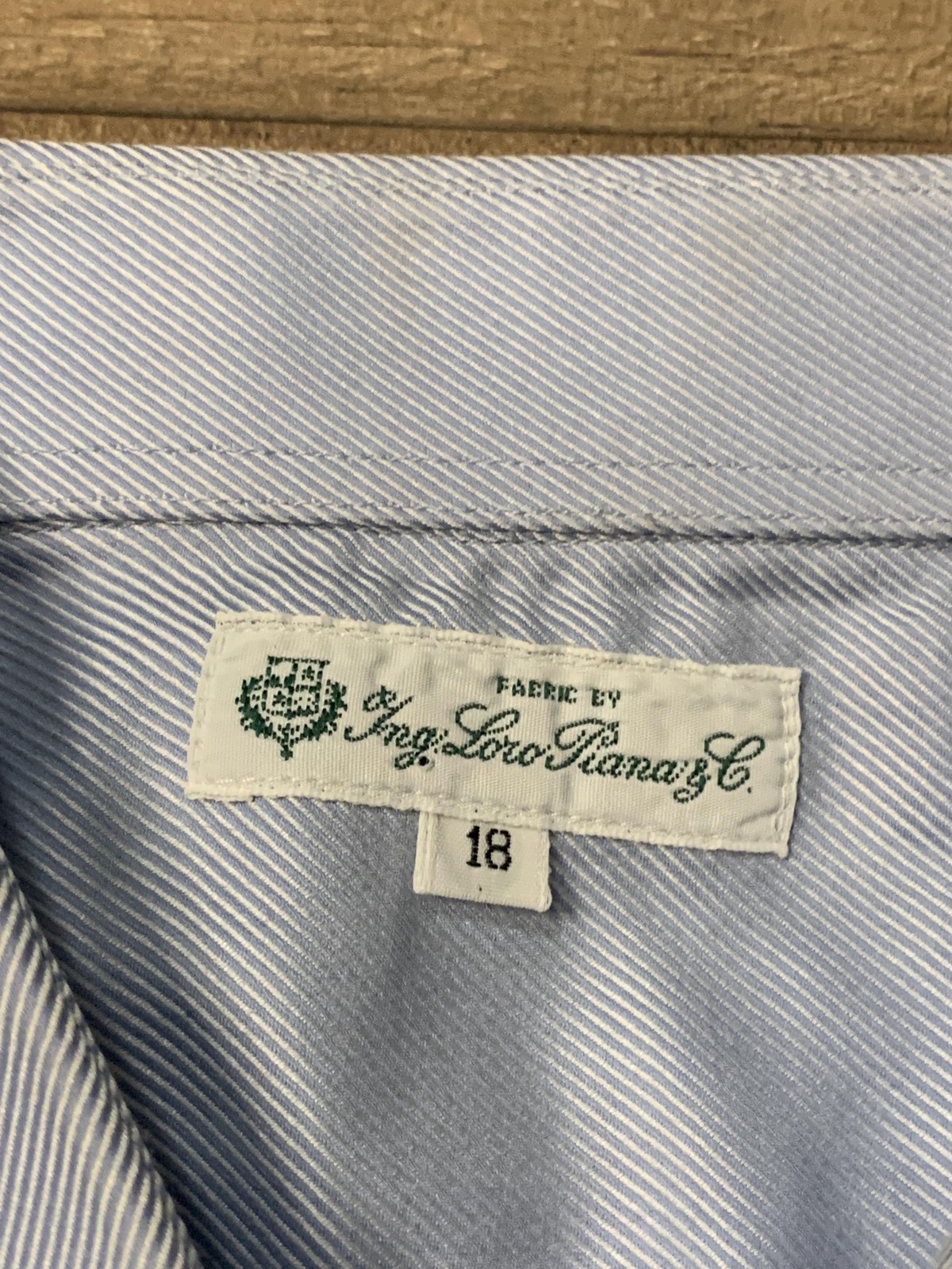 Loro Piana Fabric Dress Shirt Mens 18 Light Blue Stripe Long Sleeve Pocket
