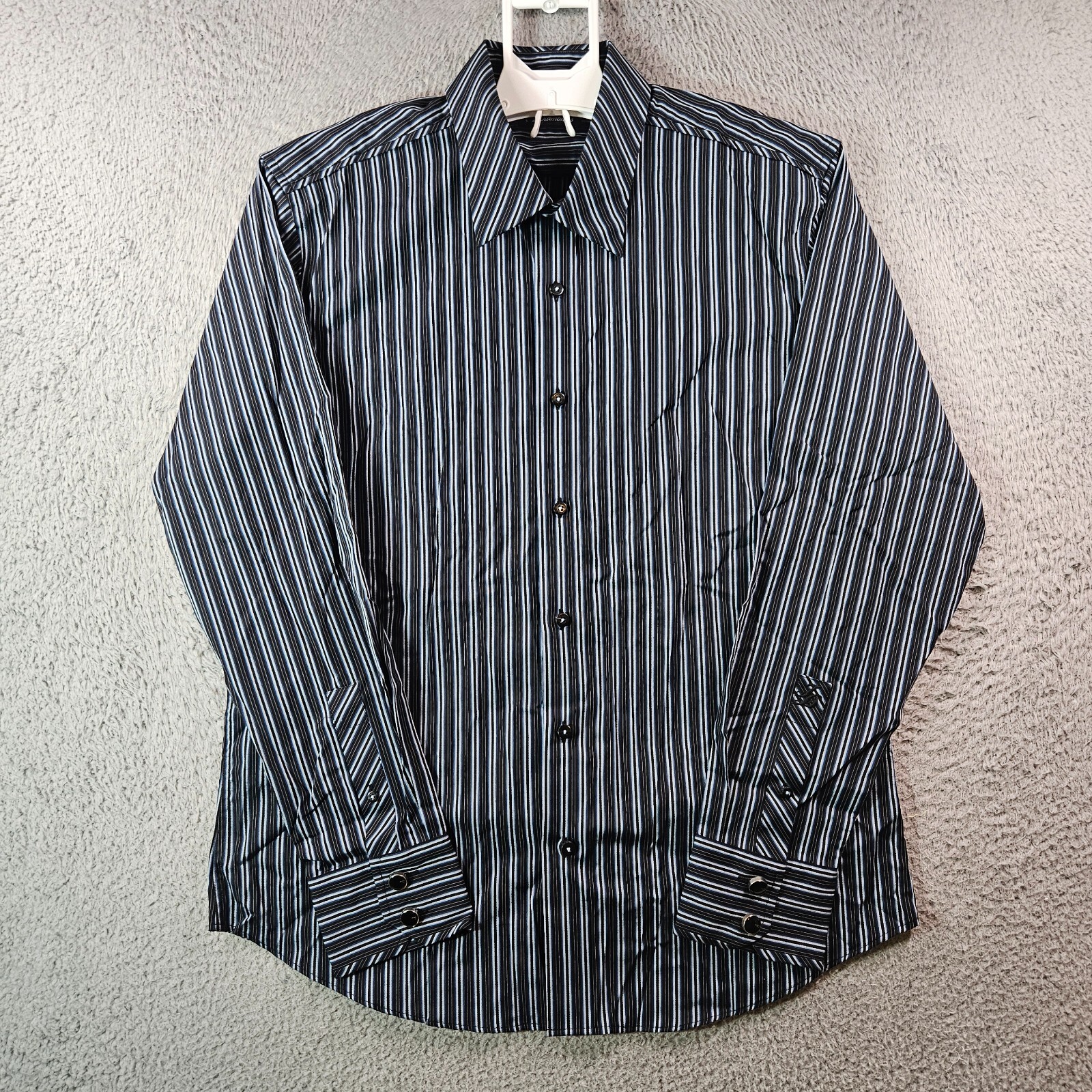 7 Diamonds Shirt Men Large Button Up Long Sleeve Navy Black Striped