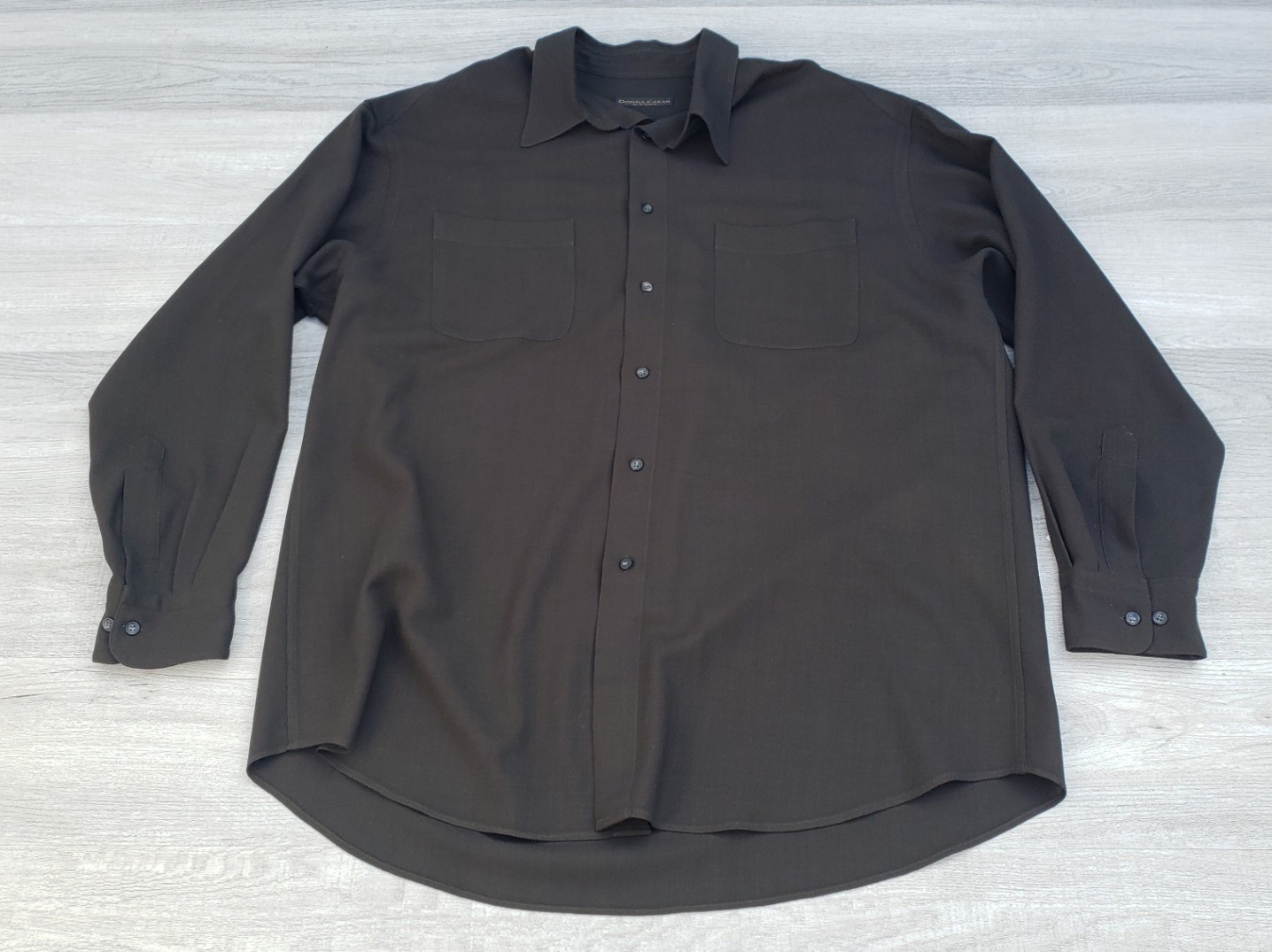 Italian Lightweight Wool Vtg Minimalist Oversized Shirt XL Brown Donna Karan