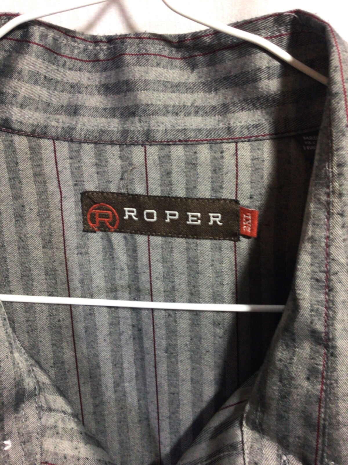 Roper Gray Stripe 2XL Long Sleeve Poly Blend Western Style Pearl Snaps Shirt B13