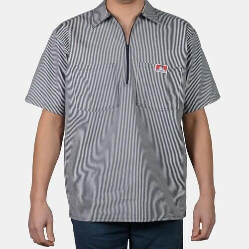 Ben Davis Men’s Short Sleeve Color Stripe Cotton Blend Pockets 1/2 Zip Shirt