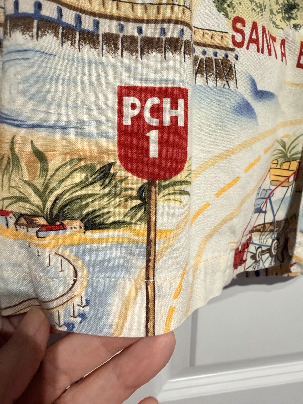 Surf Squirt California OC Beach Cities Santa Monica PCH Hawaiian Shirt Sz L