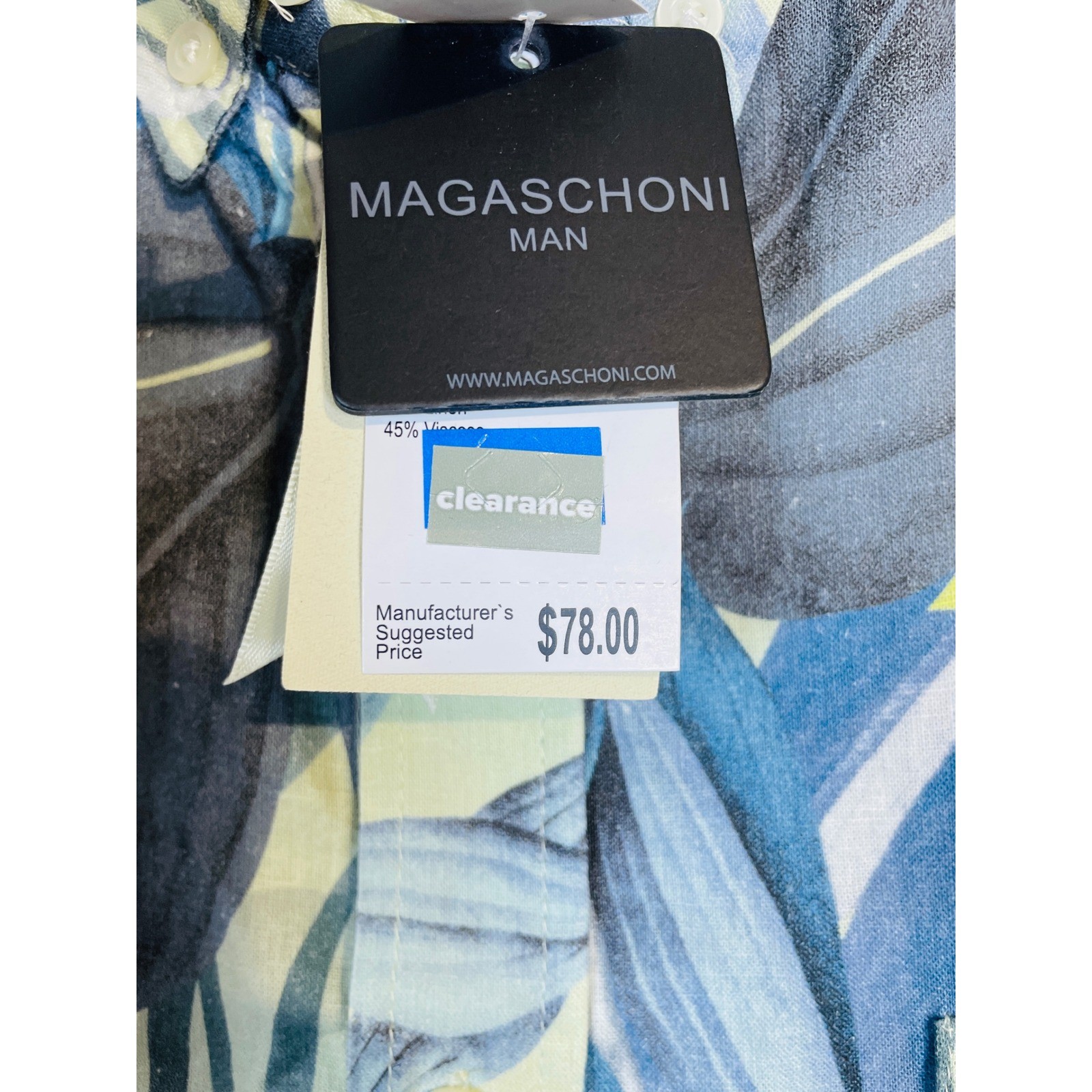 Magaschoni Button Down Shirt Mens Medium Blue Yellow NEW Tropical Linen Blend