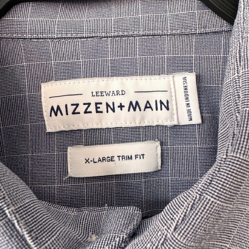 Mizzen+Main Leeward Dress Shirt Stretch Button Up Blue Check XL Trim Fit