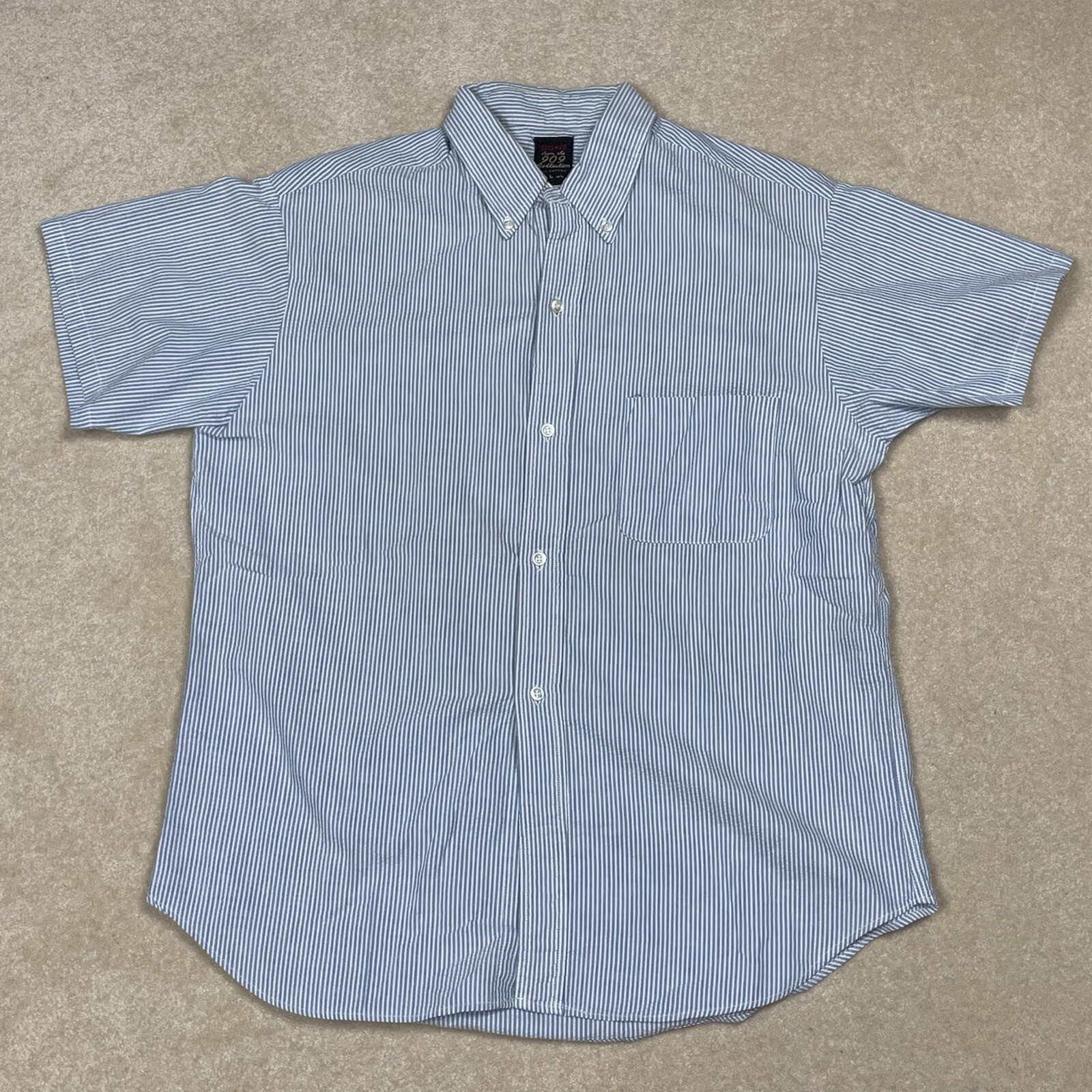 Vintage 909 Collection Contour Tapered Seersucker Button Down Shirt L 16 16 1/2