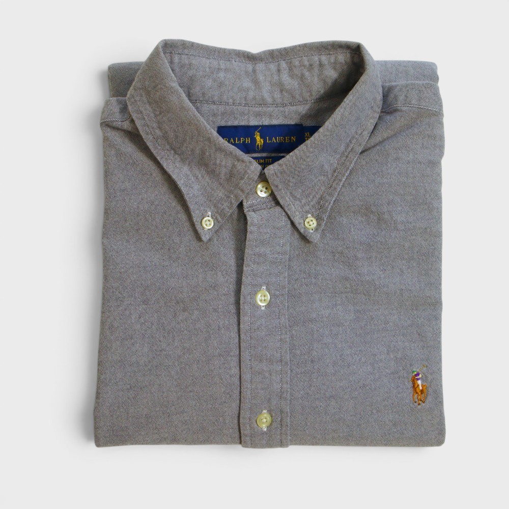 Ralph Lauren Button Down Shirt Extra Large Slim Fit Gray Stretch Oxford