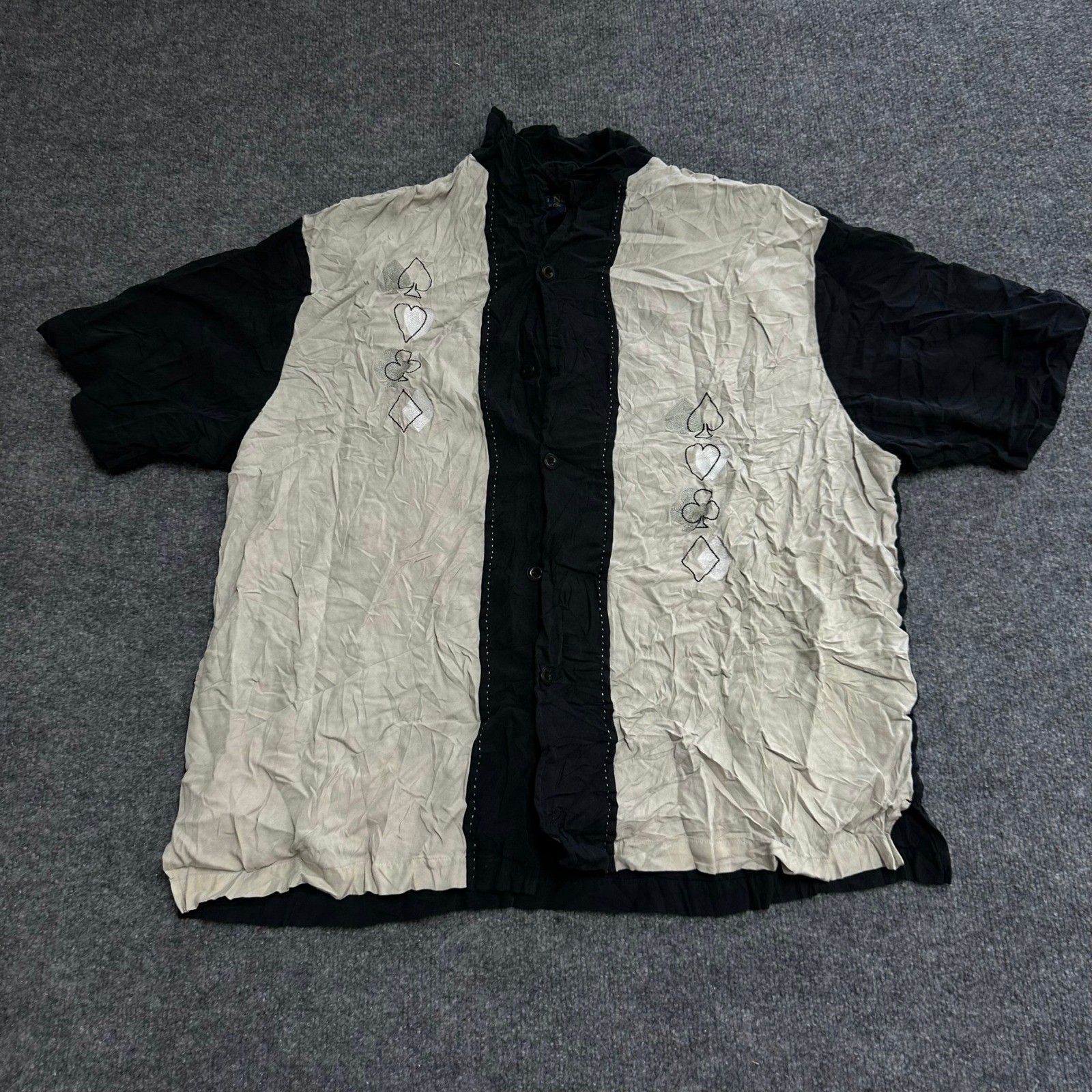 Nat Nast Button Down Mens Size XL Silk Black Tan Bowling Card Suits Poker Casual