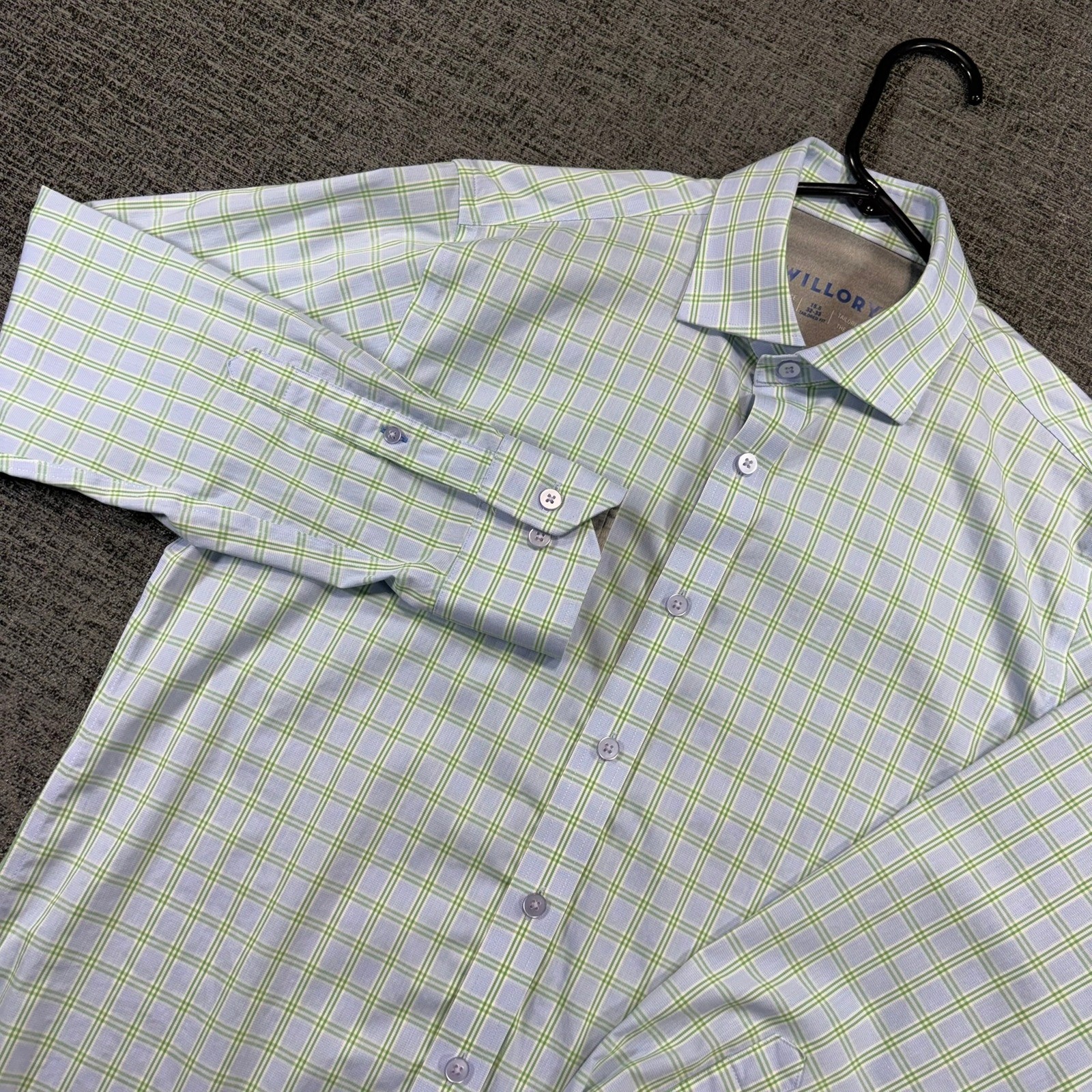 Twillory Performance Fabric Dress Shirt Mens 15.5 32-33 Blue Green Check