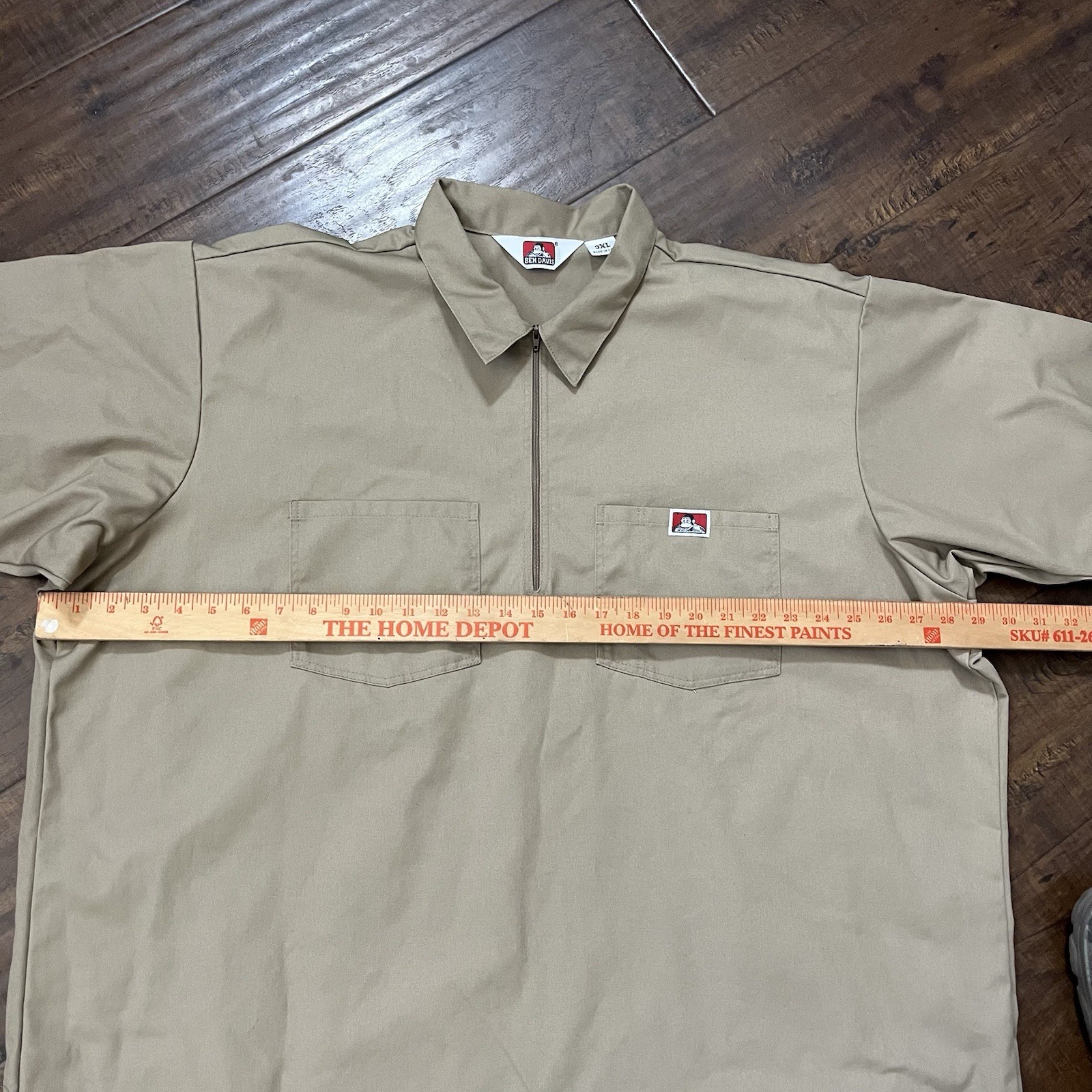 Ben Davis 1/2 Zip Pullover 2 Pocket Short Sleeve Work Shirt Mens 3XL Khaki Vtg