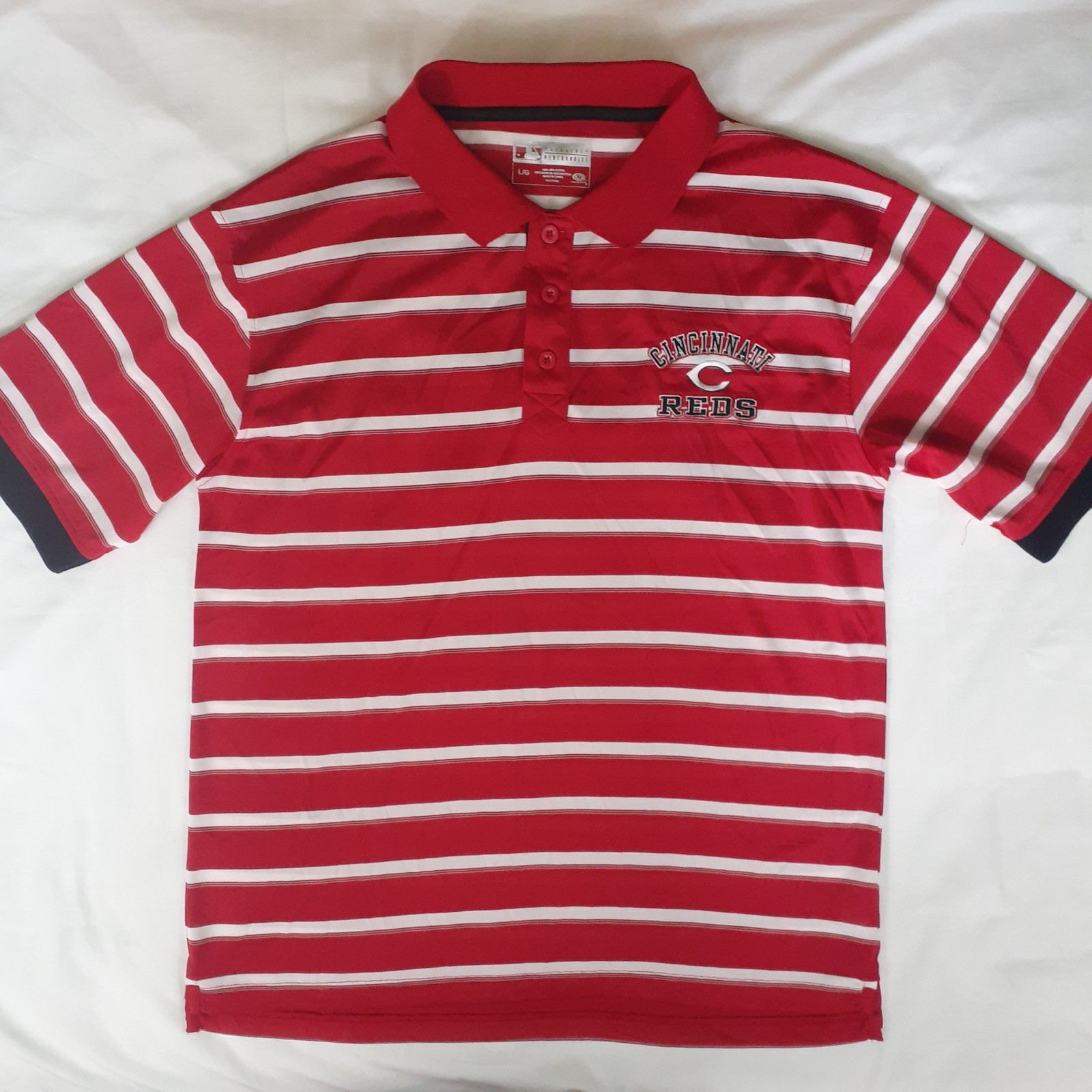 Genuine Merchandise Cincinnati Reds Polo Shirt Mens L Red Striped Short Sleeve