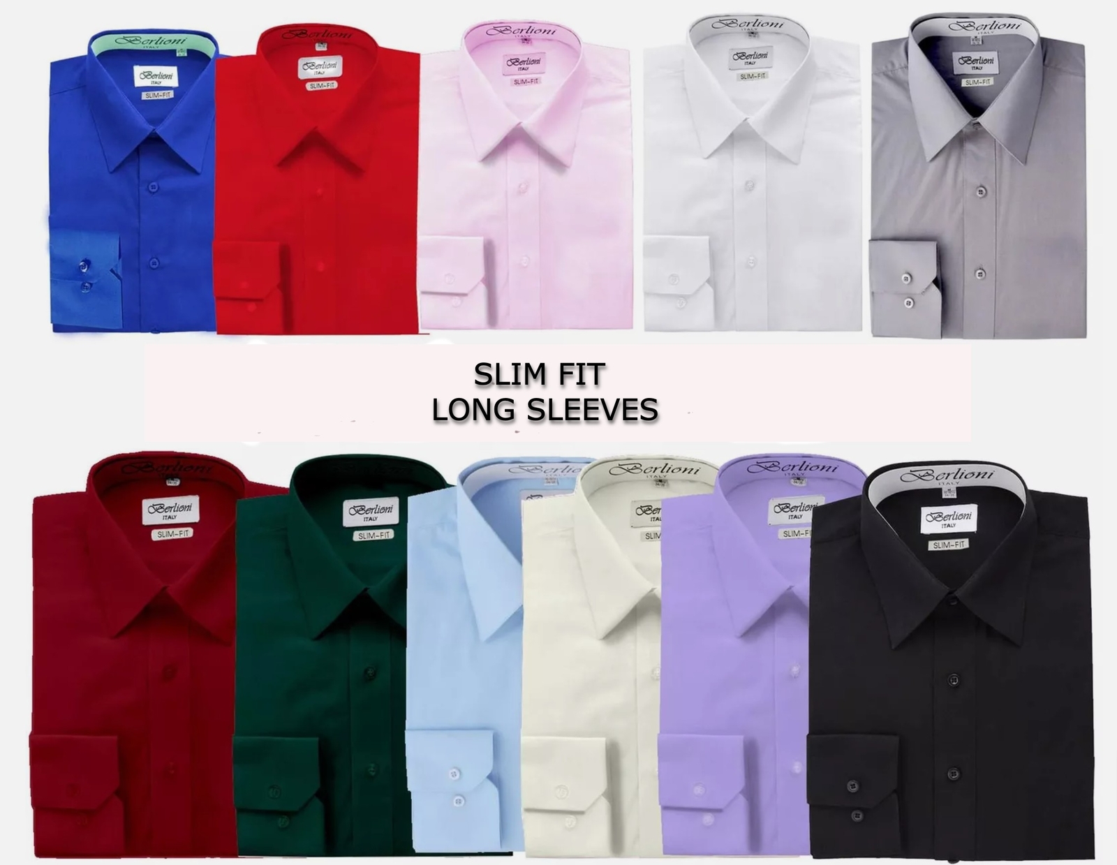 Berlioni Italy Men’s Slim Fit Convertible Cuff Solid Italian French Dress Shirt