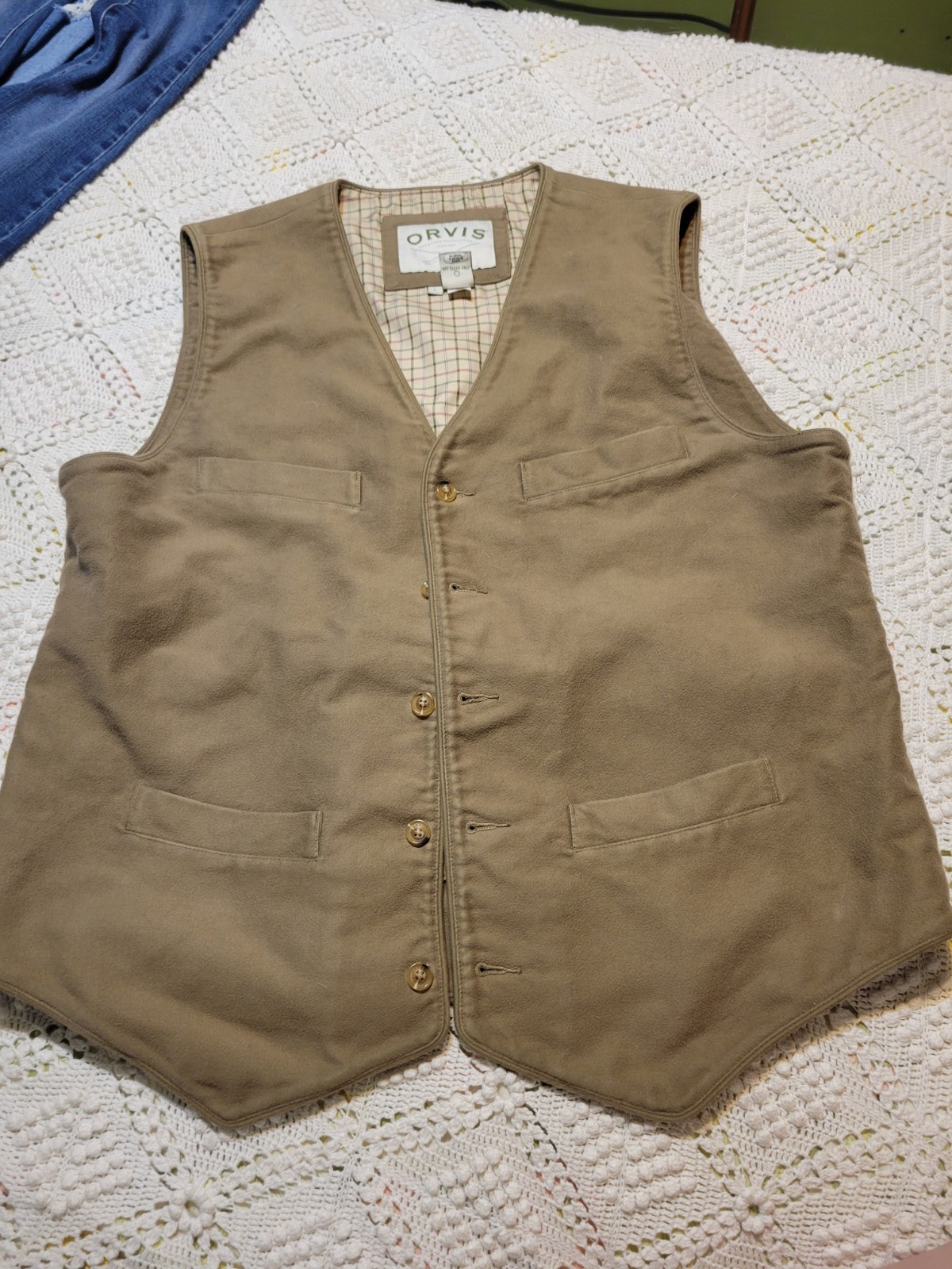Orvis Mens Brown Button Up Vest Large Dry Clean Only