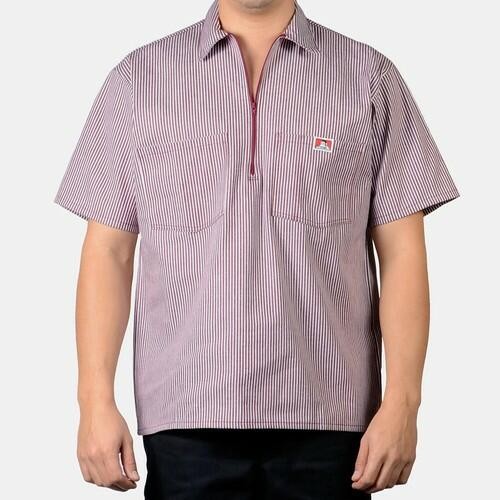 Ben Davis Men’s Short Sleeve Color Stripe Cotton Blend Pockets 1/2 Zip Shirt