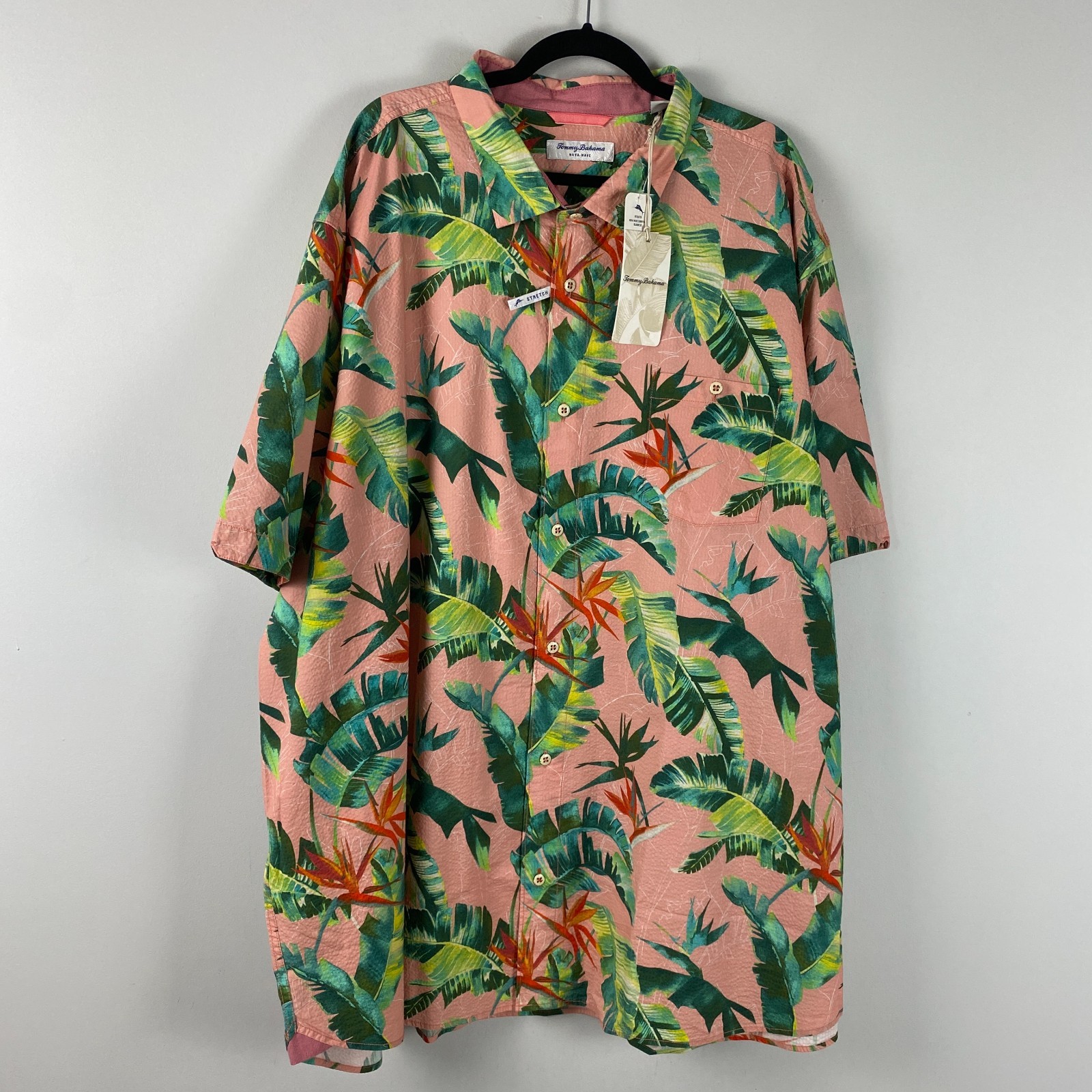 Tommy Bahama Nova Wave Seersucker Pink Floral Hawaiian Shirt 4XLT Sunnyvale