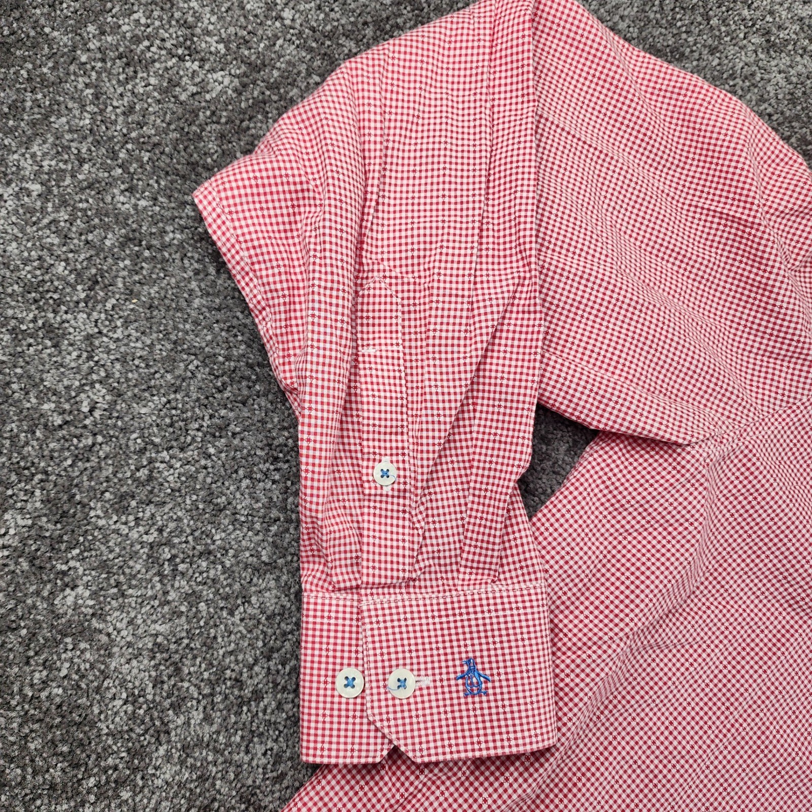 Original Penguin Button Down Shirt Mens 16 34/35 Red Gingham Heritage Slim Fit