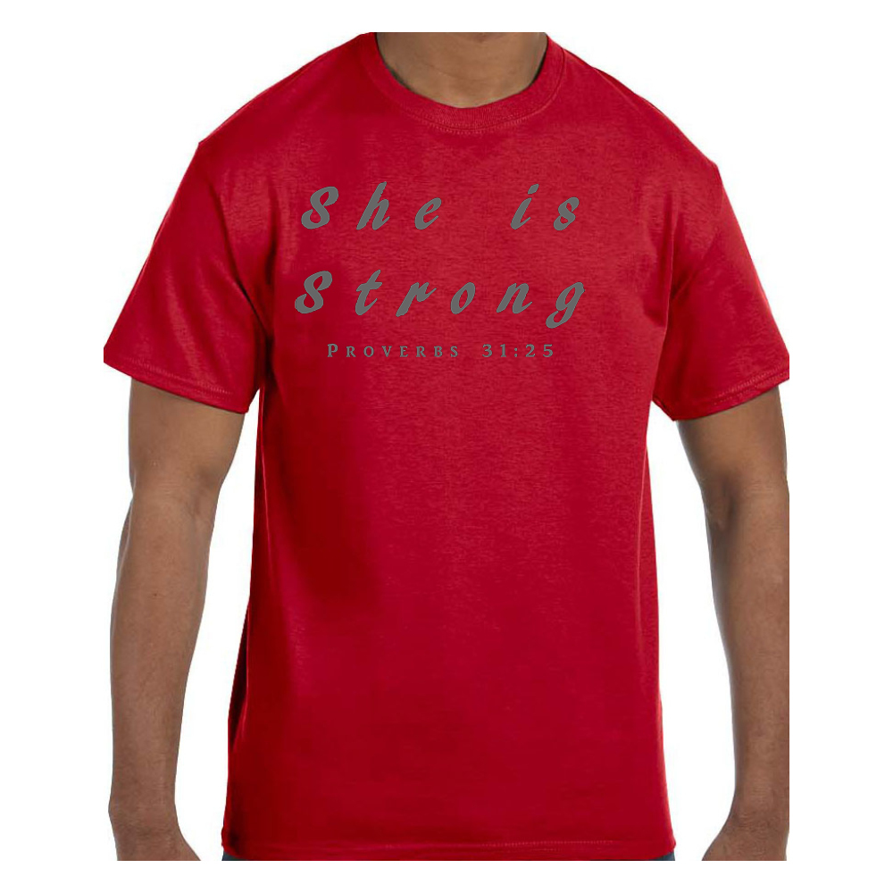 Christian Religious Tshirt She Is Strong Proverbs 31:25 Short or Long Sleeve
